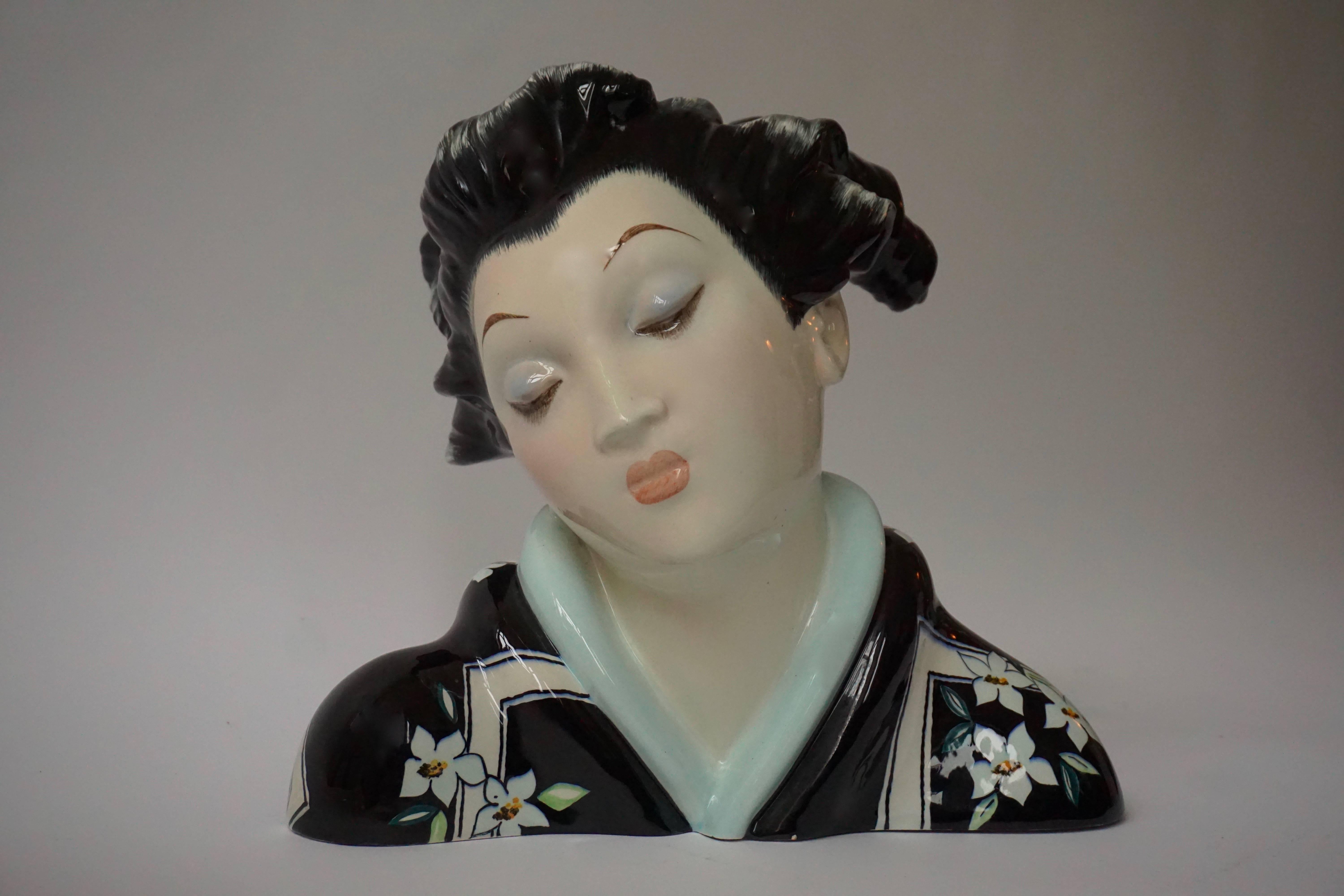 Italian Japanese Porcelain Sculpture of a Geisha For Sale