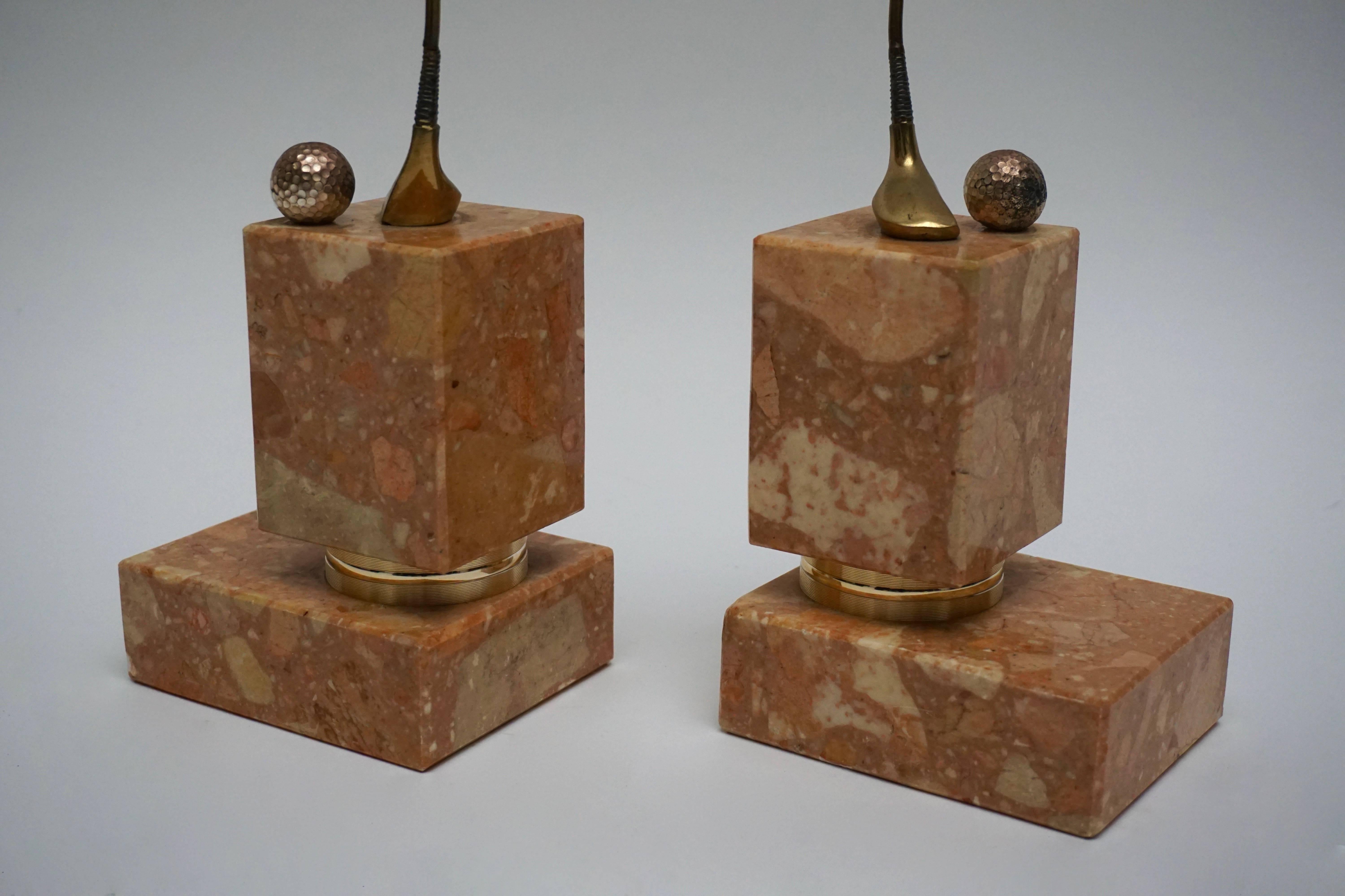 Pair of Marble Bookends Representing the Sport Golf In Good Condition In Antwerp, BE