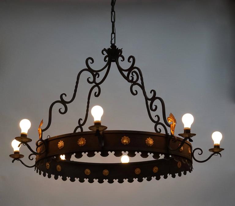 Art Nouveau One Large Wrought Iron Chandeliers For Sale