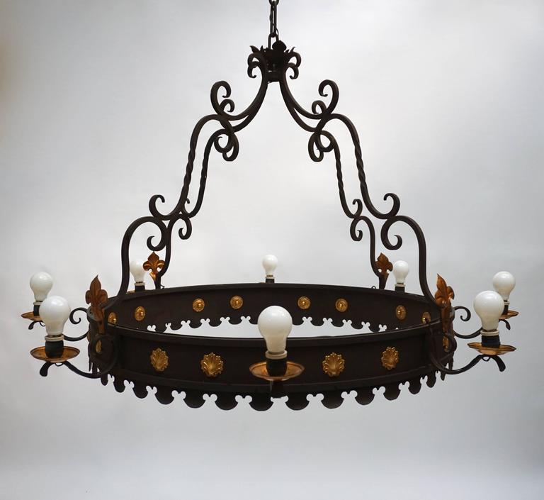 Belgian One Large Wrought Iron Chandeliers For Sale