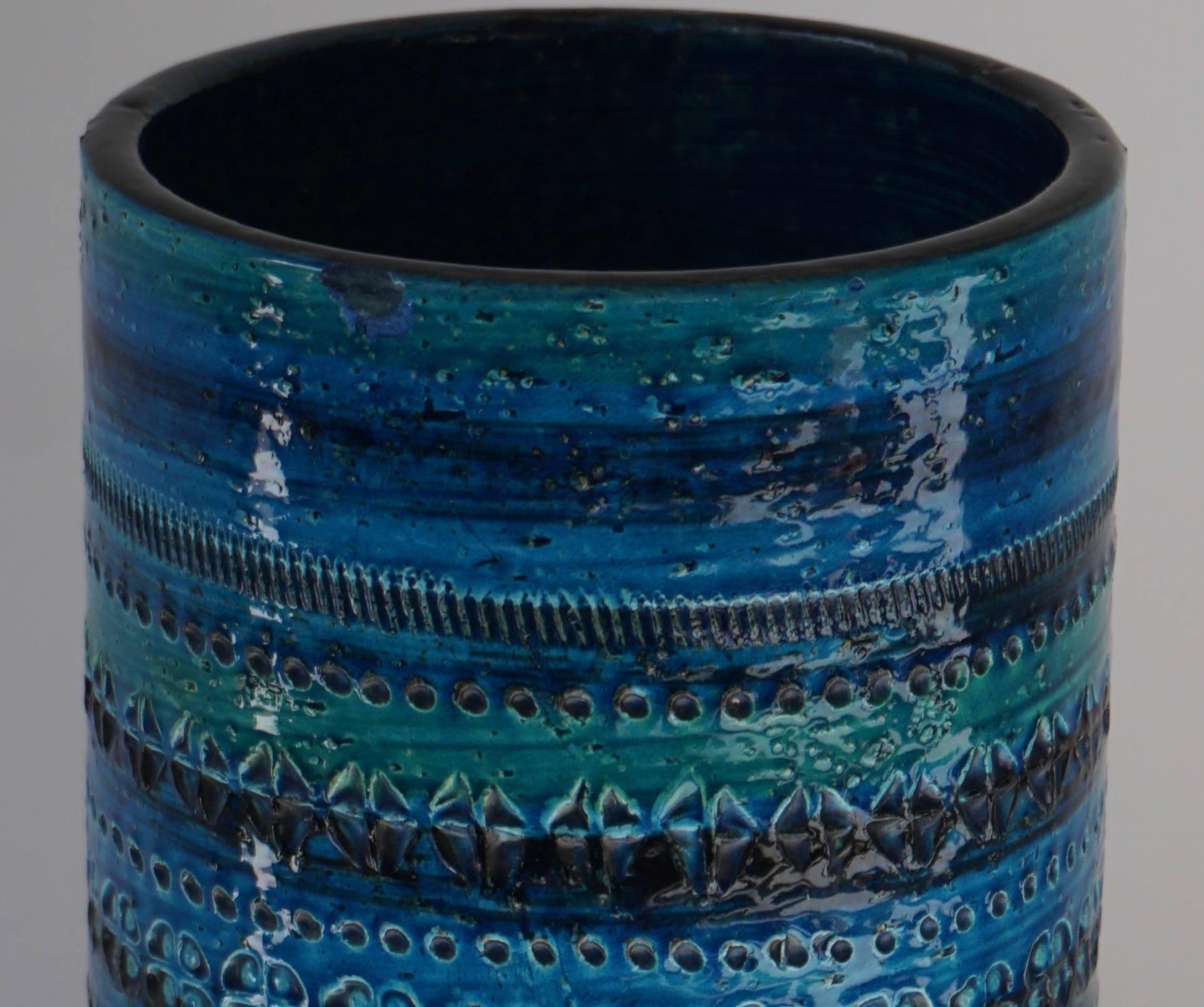Mid-Century Modern Two Aldo Londi for Bitossi Vases Blue Rimini Collection For Sale