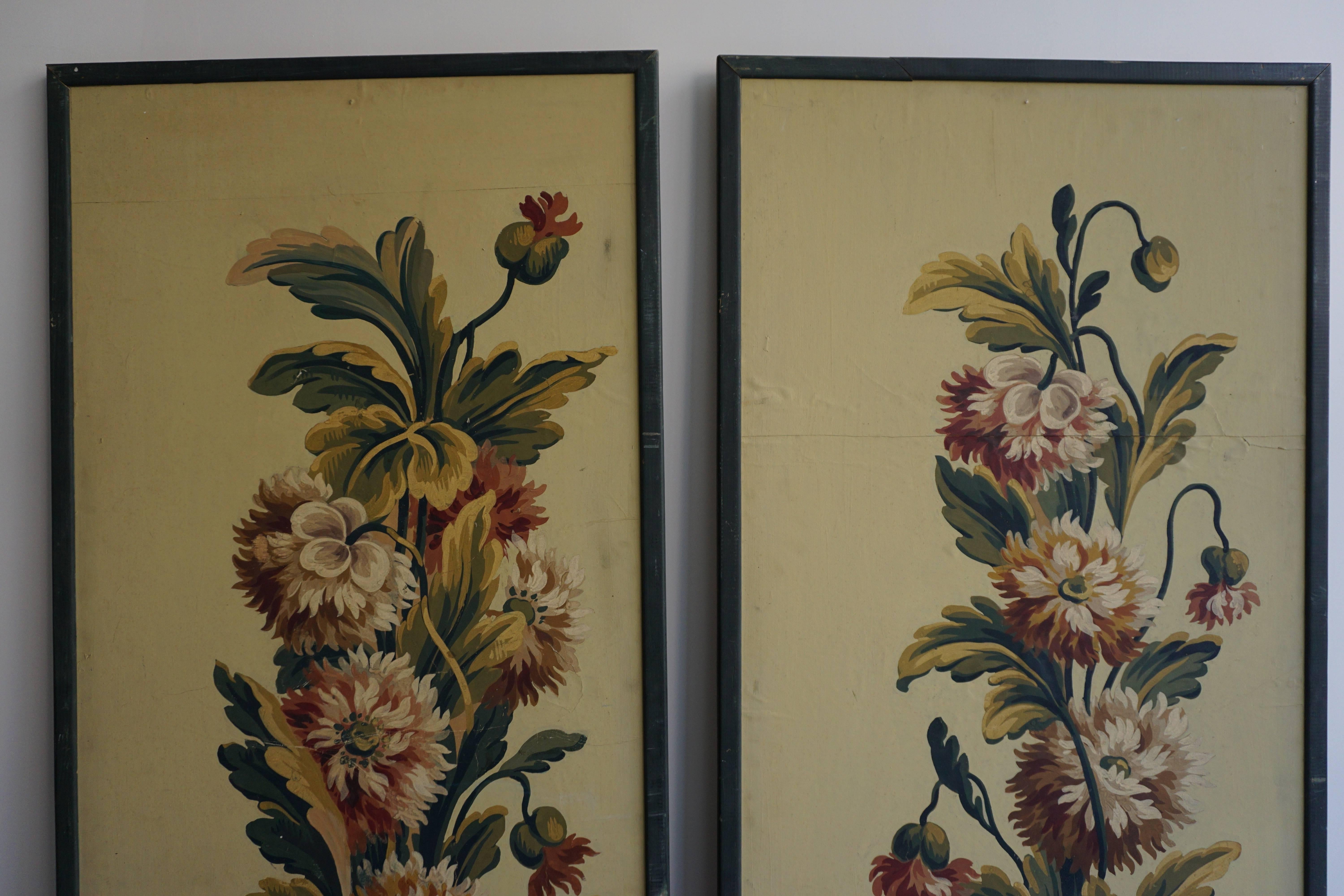 20th Century One of Two Framed French Painted Paper Panels For Sale