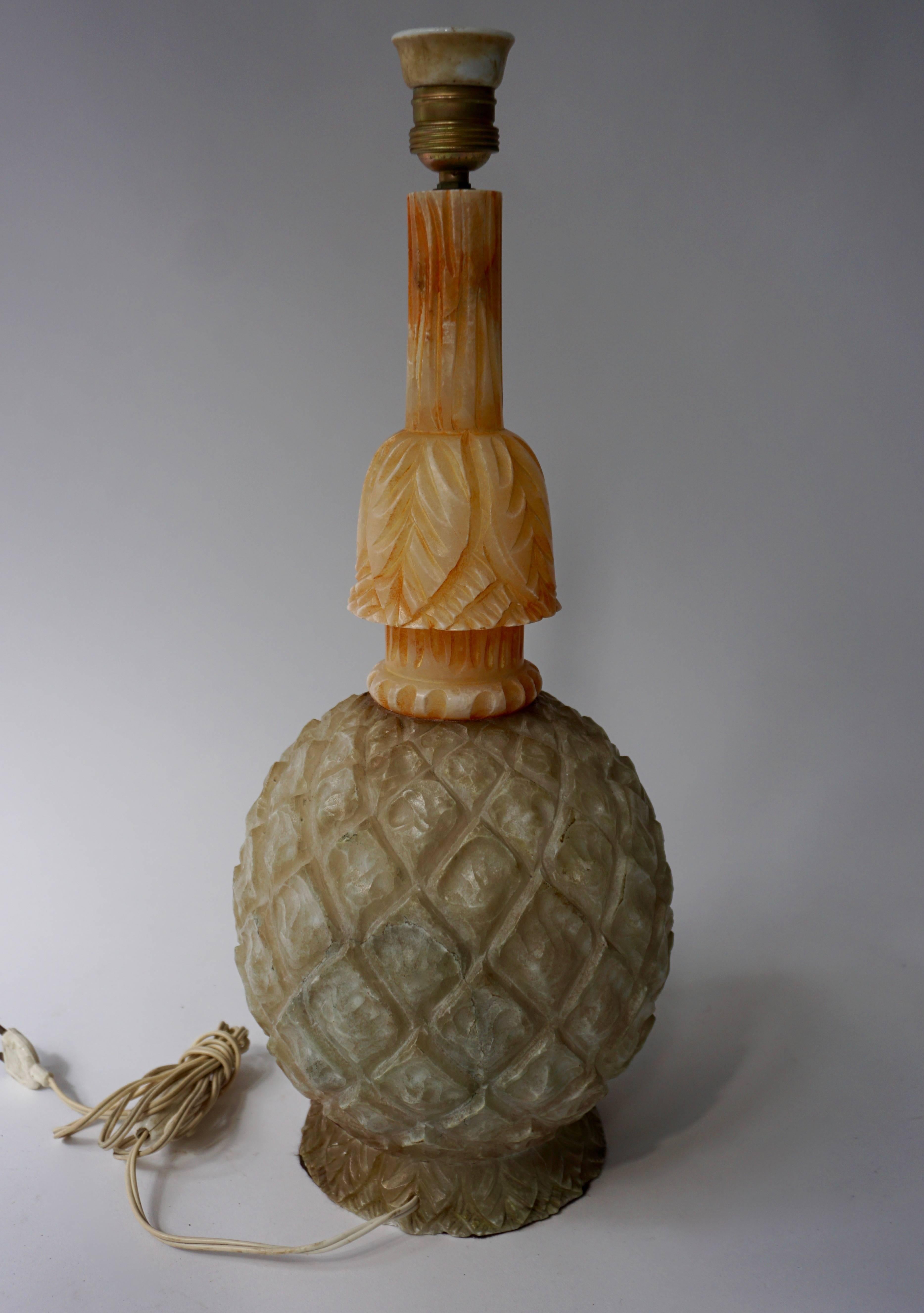 20th Century Alabaster Pineapple Table Lamp