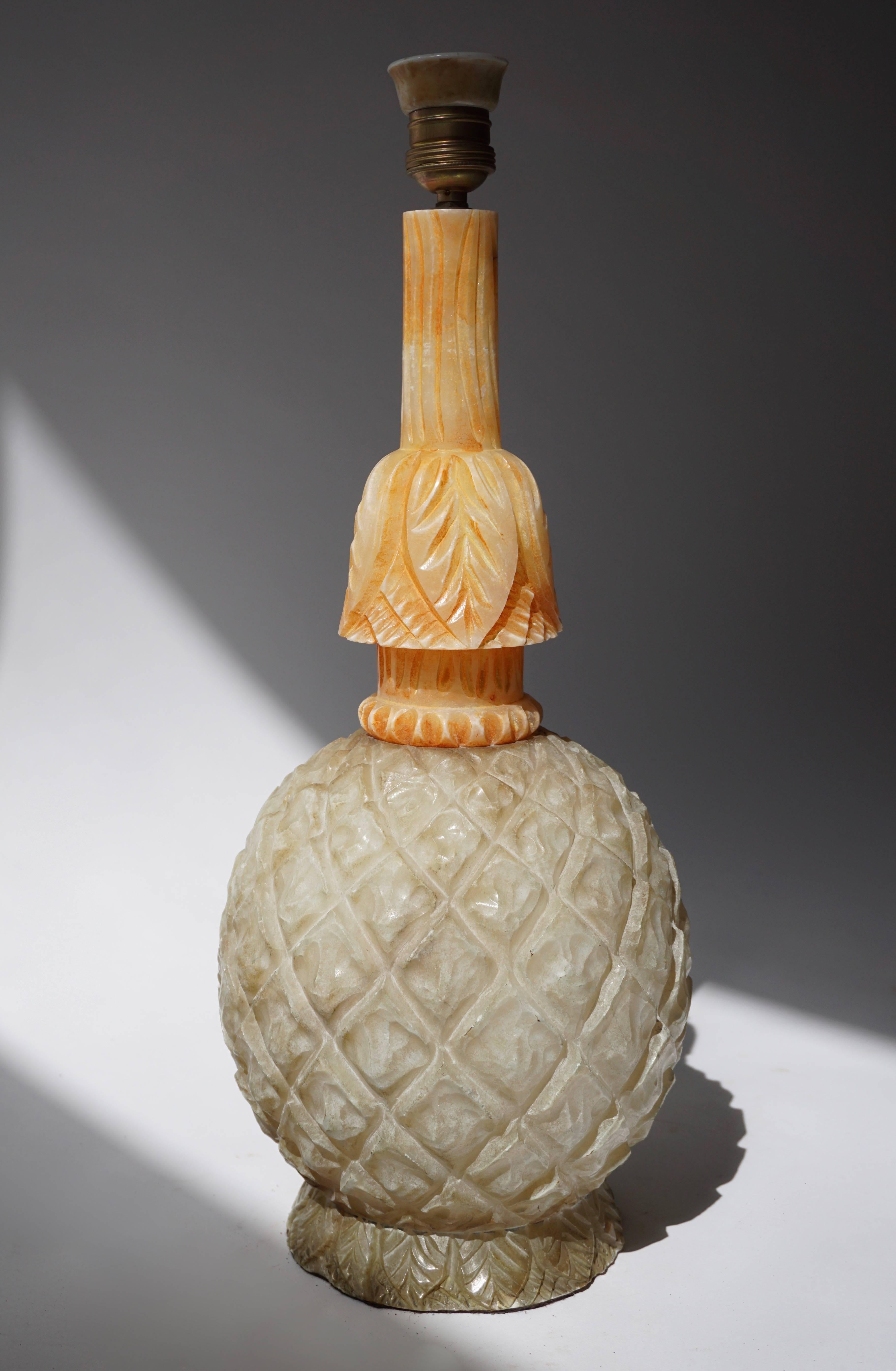 Mid-Century Modern Alabaster Pineapple Table Lamp