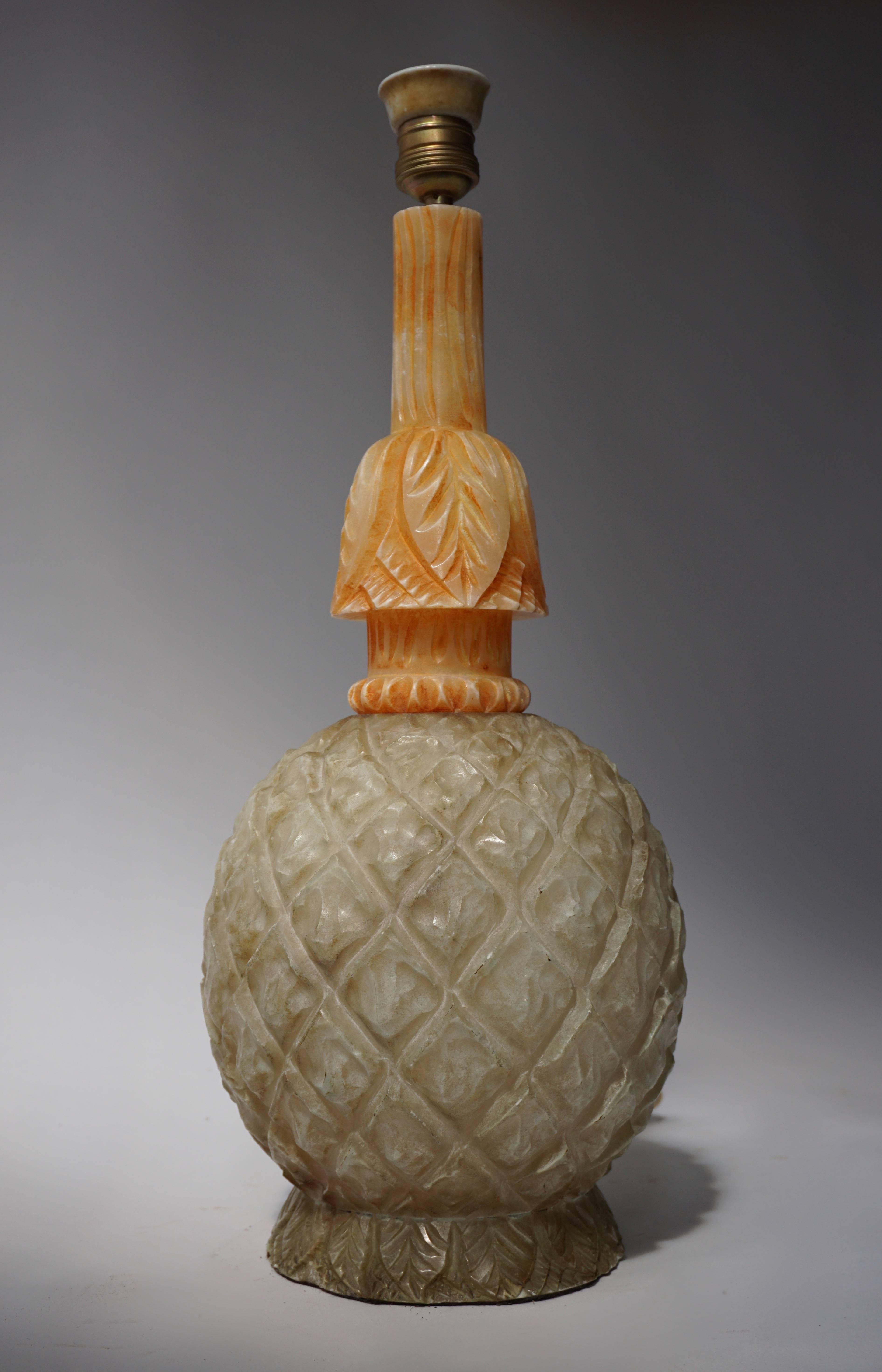 Italian Alabaster Pineapple Table Lamp