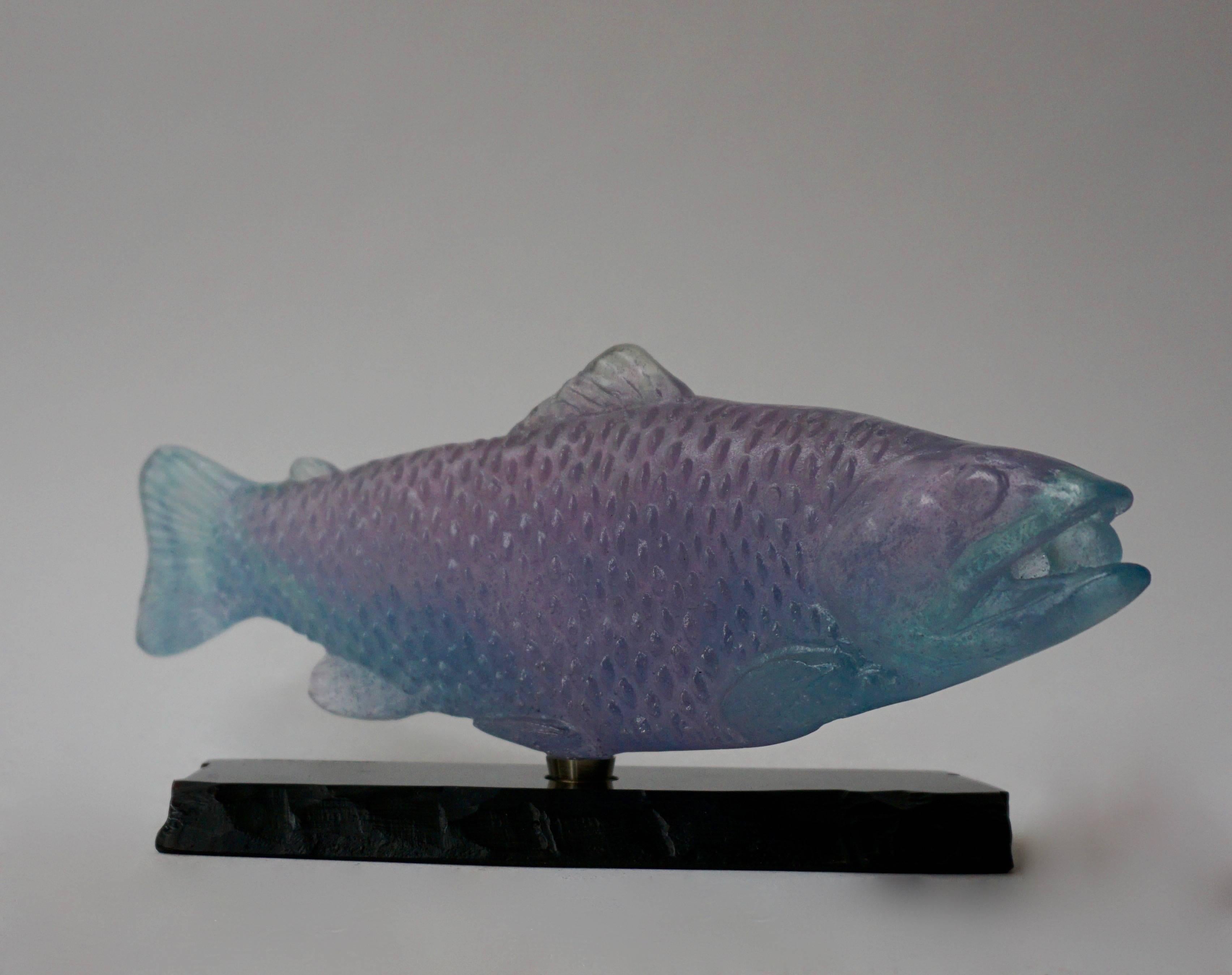 A very rare art glass sculpture of a fish by Daum Nancy, France. 

The sculpture rests on a marble stand signed Daum France.

Measures: Width: 28 cm.
Height: 12 cm.