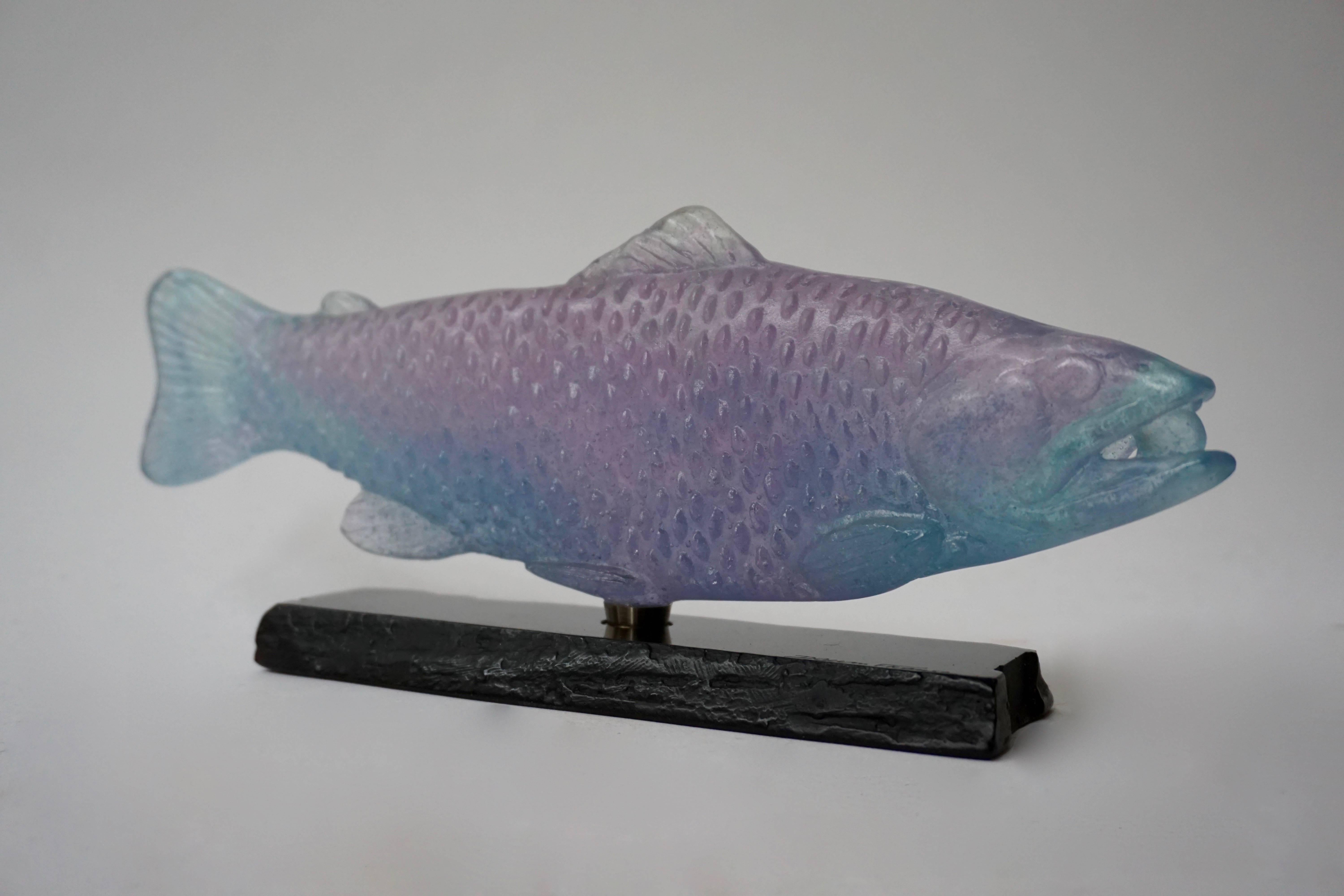 Mid-Century Modern Sculpture of a Fish on Marble by Daum
