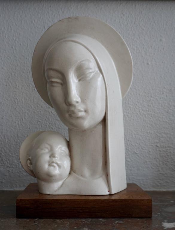 Mid-20th Century Stylized Plaster Sculpture of Madonna and Child For ...