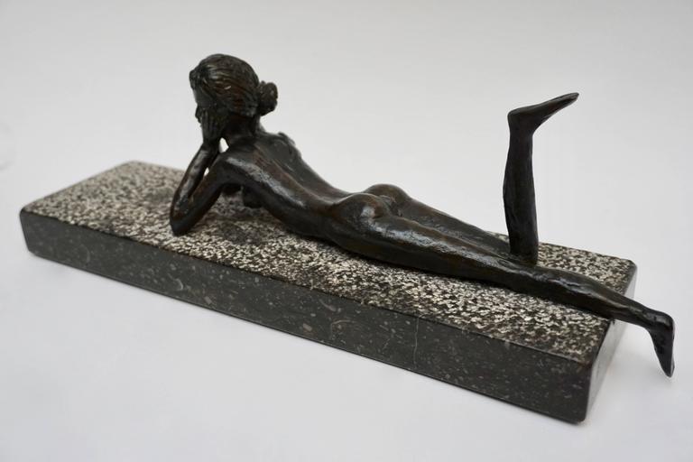 Mid-Century Modern Bronze Lying Female Nude Sculpture