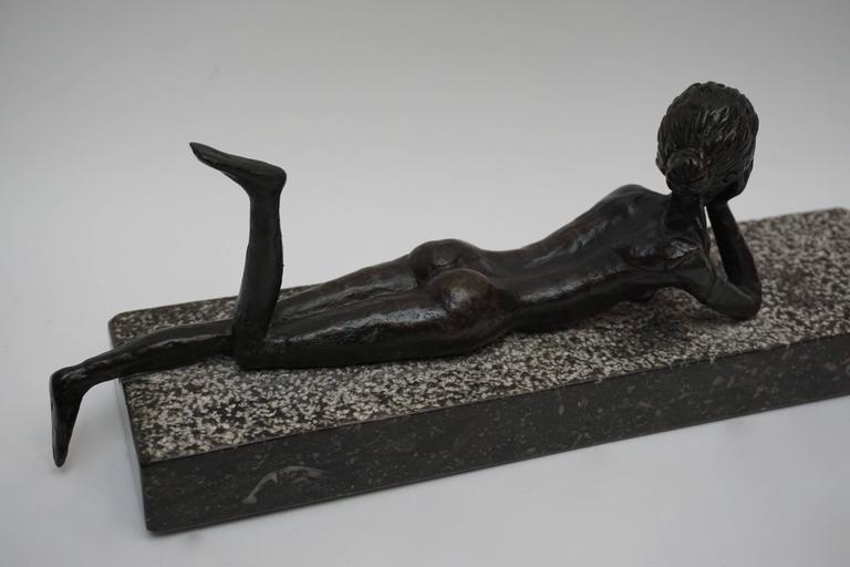Belgian Bronze Lying Female Nude Sculpture