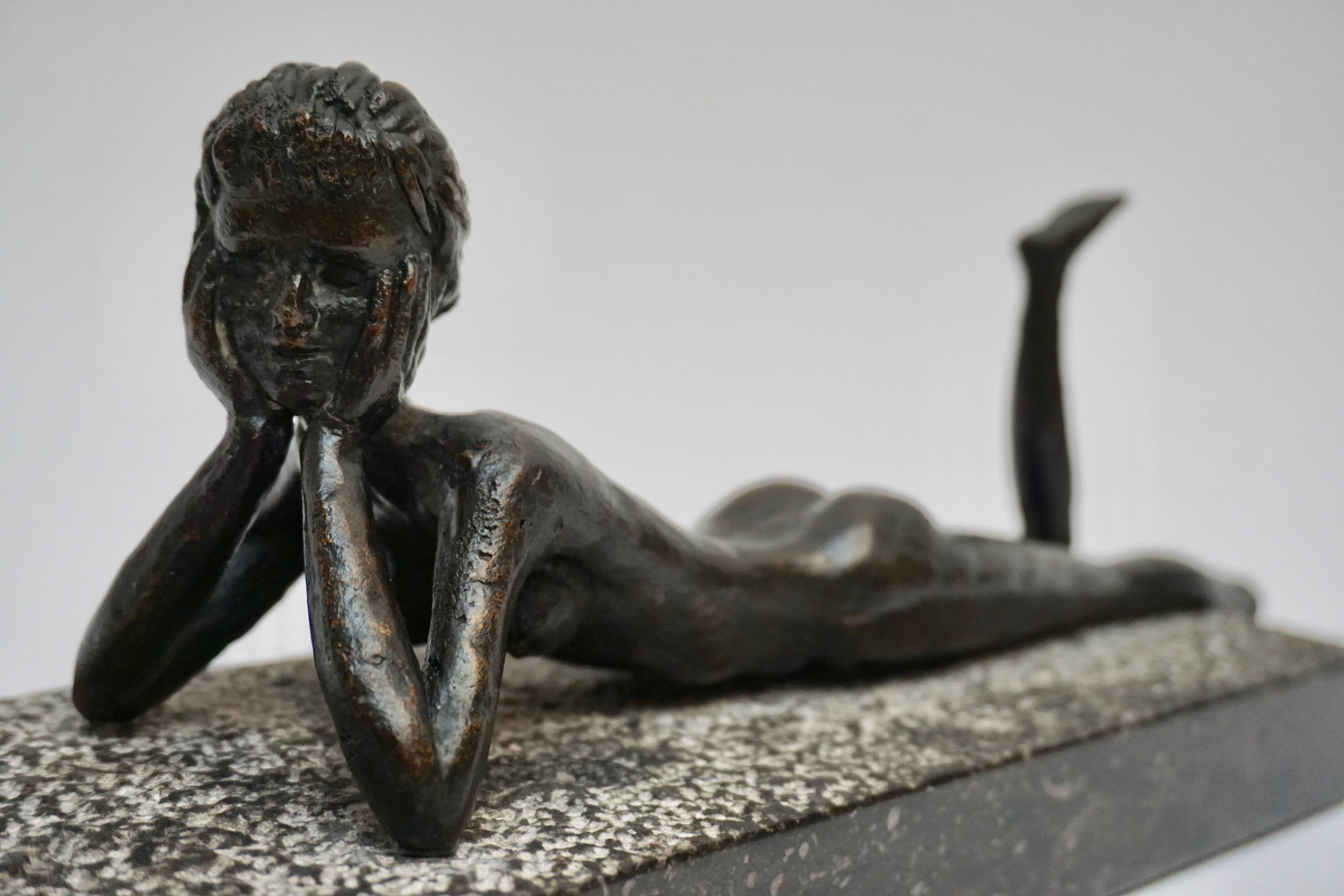 Mid-Century Modern Bronze Lying Female Nude Sculpture For Sale
