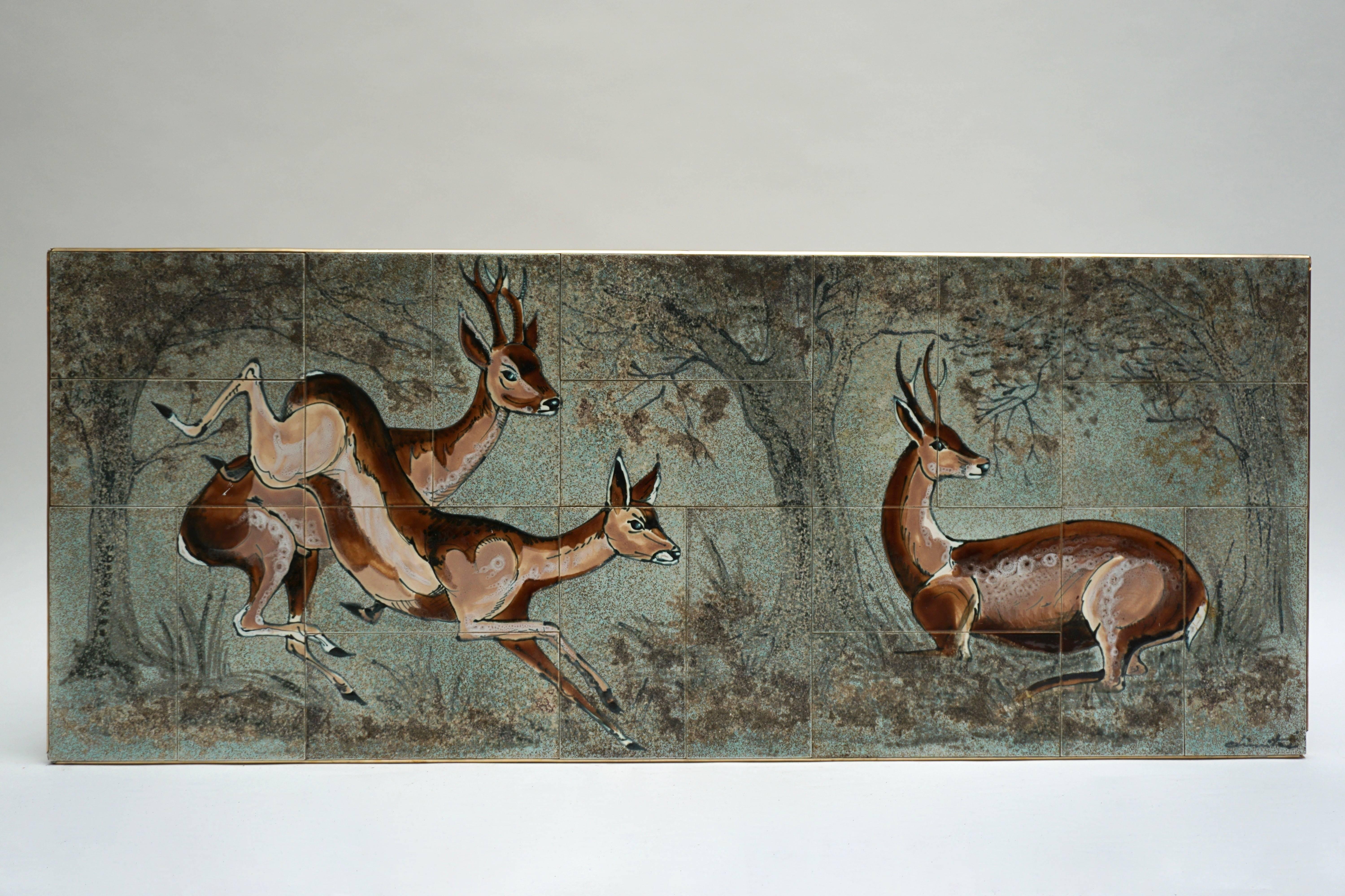 French Ceramic Wall Decoration or Coffee Table with Animals