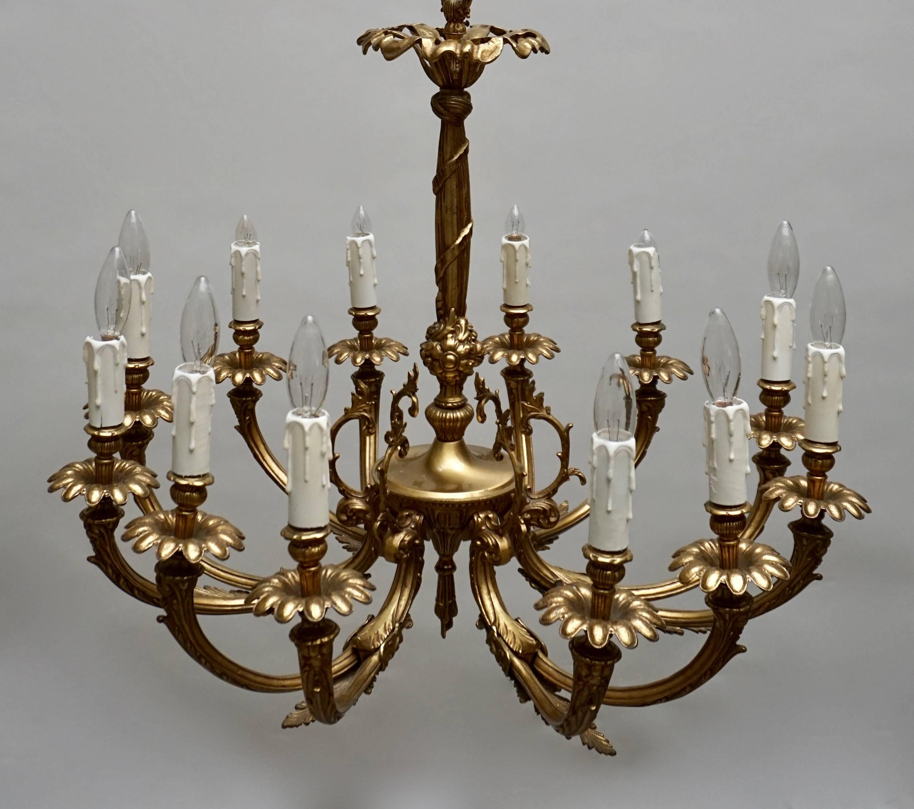 French Provincial Brass 12-Arm Chandelier For Sale