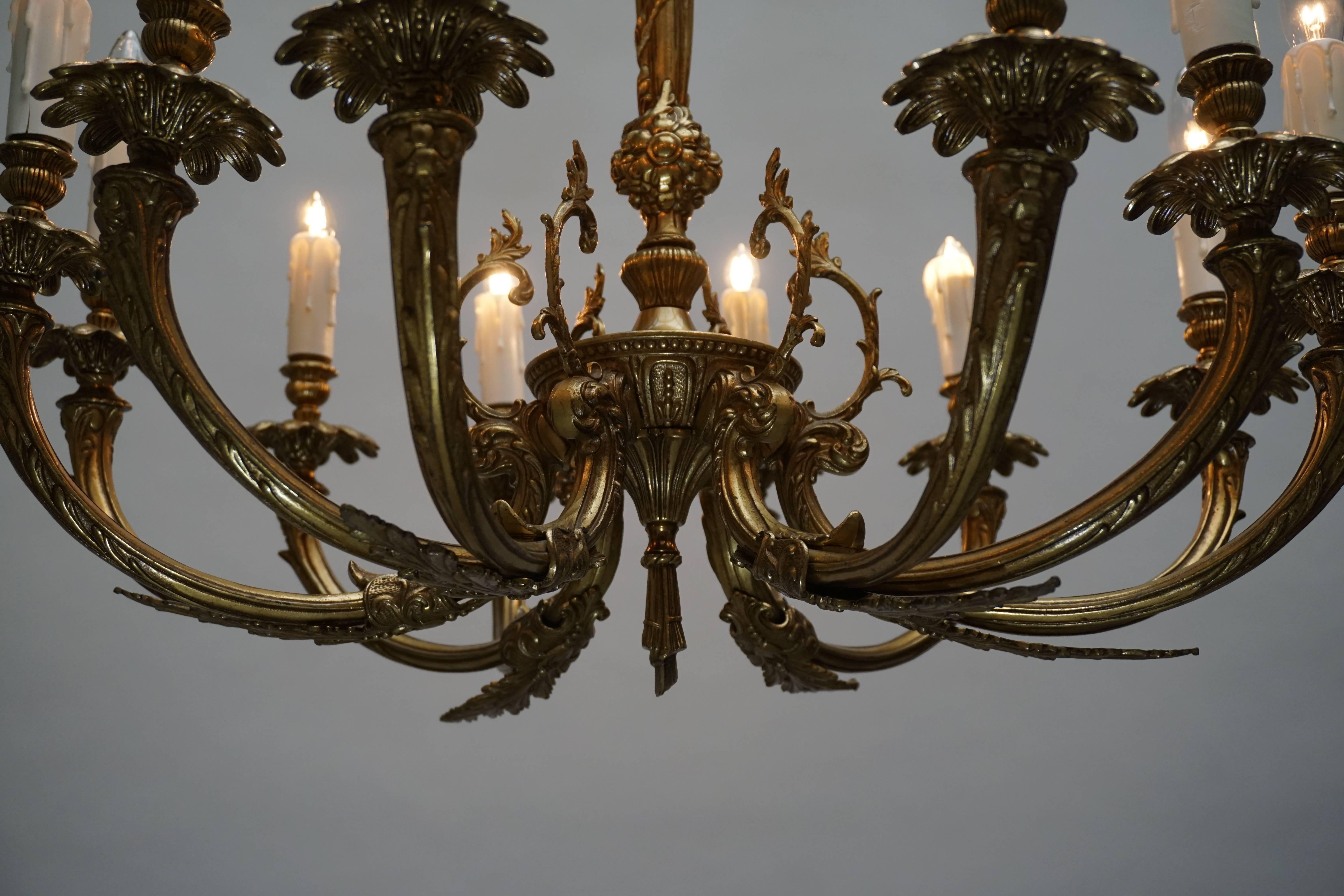 Brass 12-Arm Chandelier For Sale 3