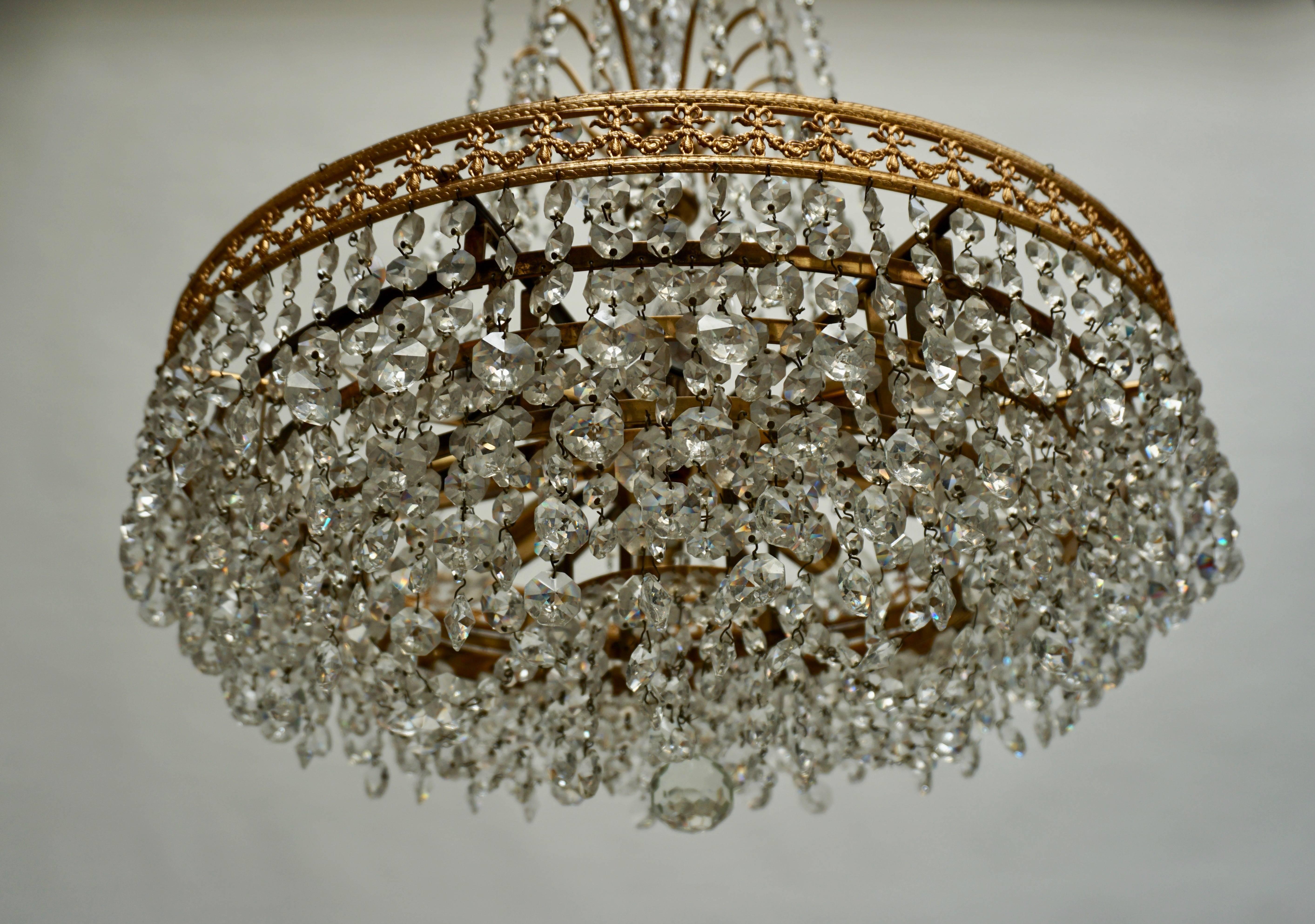 20th Century Crystal and Brass Chandelier
