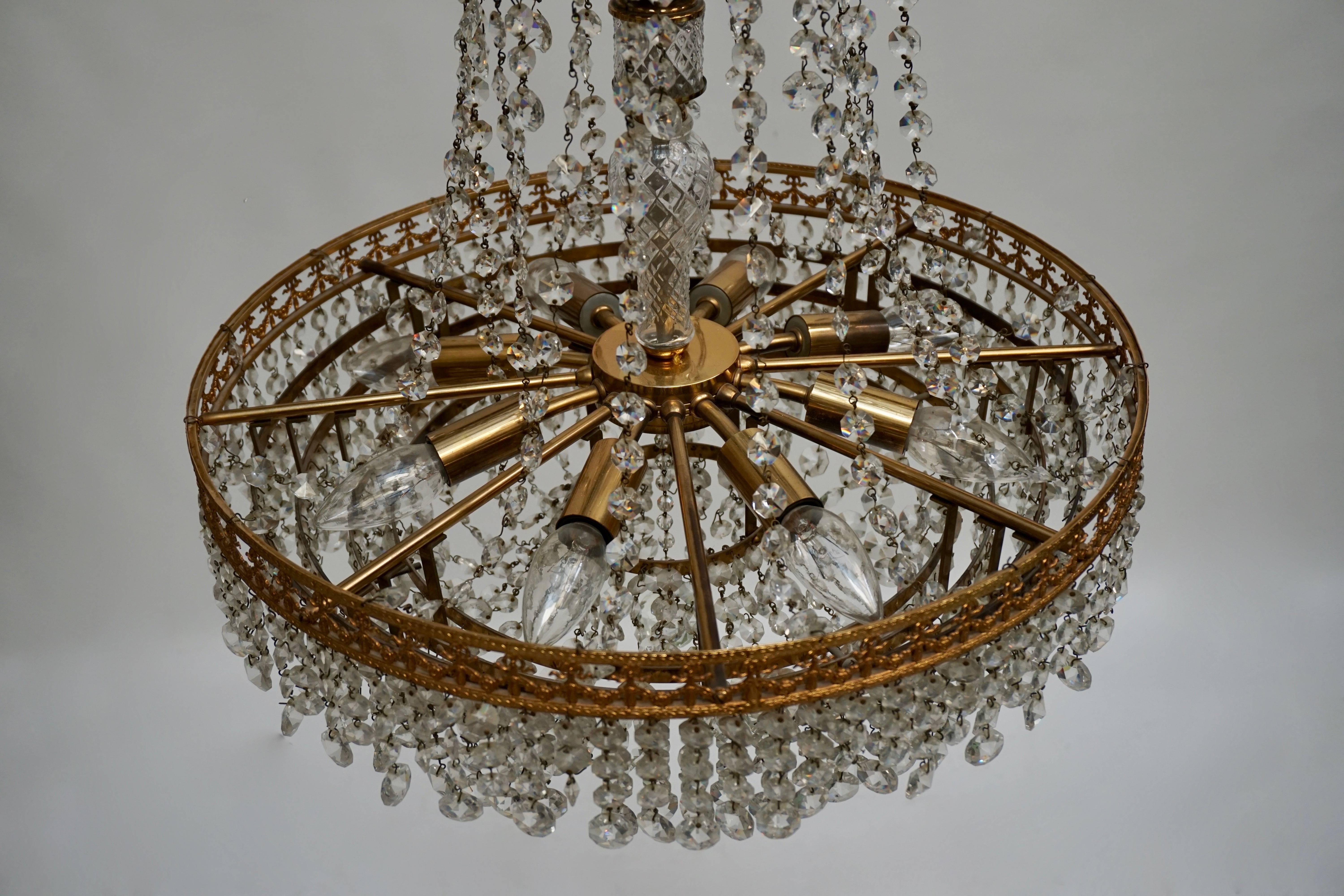 French Crystal and Brass Chandelier