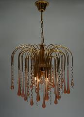 One of Two Italian Brass and Murano Glass Teardrop Chandelier