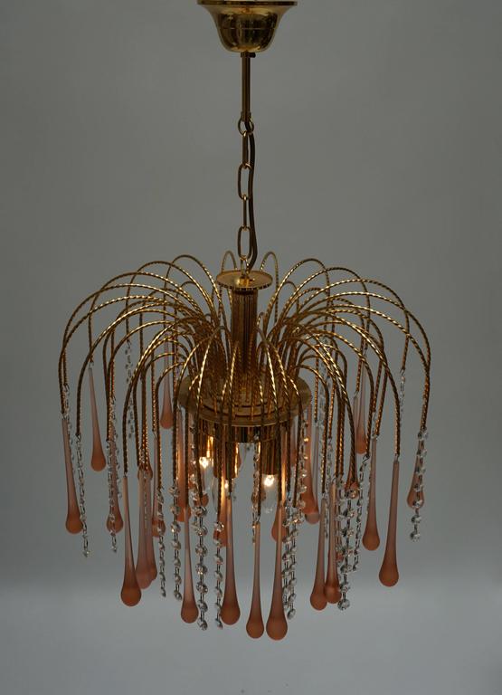 20th Century One of Two Italian Brass and Murano Glass Teardrop Chandelier For Sale