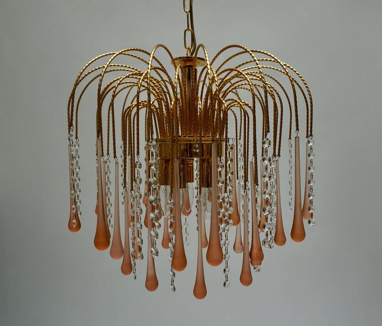 One of Two Italian Brass and Murano Glass Teardrop Chandelier For Sale 2