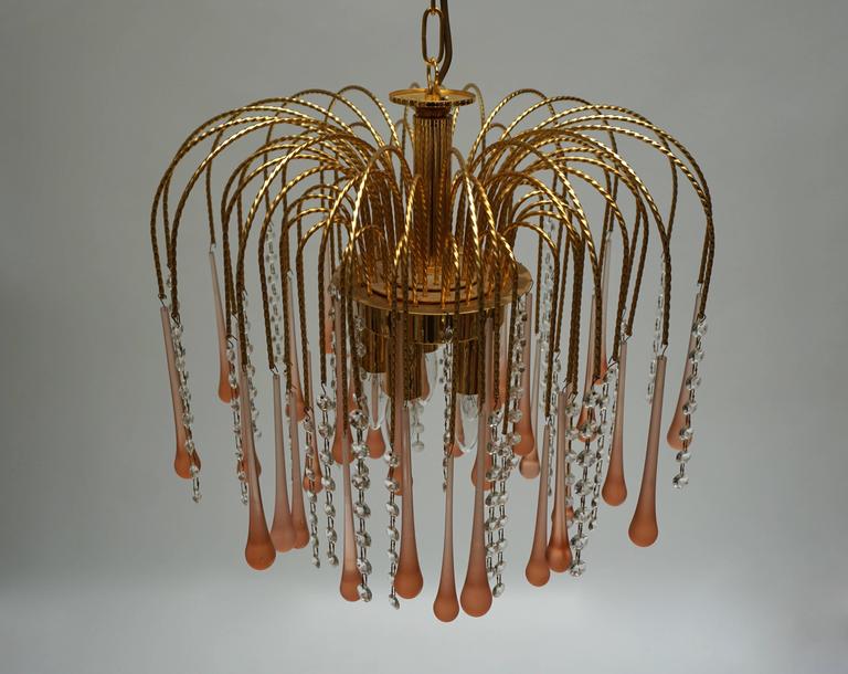 One of Two Italian Brass and Murano Glass Teardrop Chandelier For Sale 3