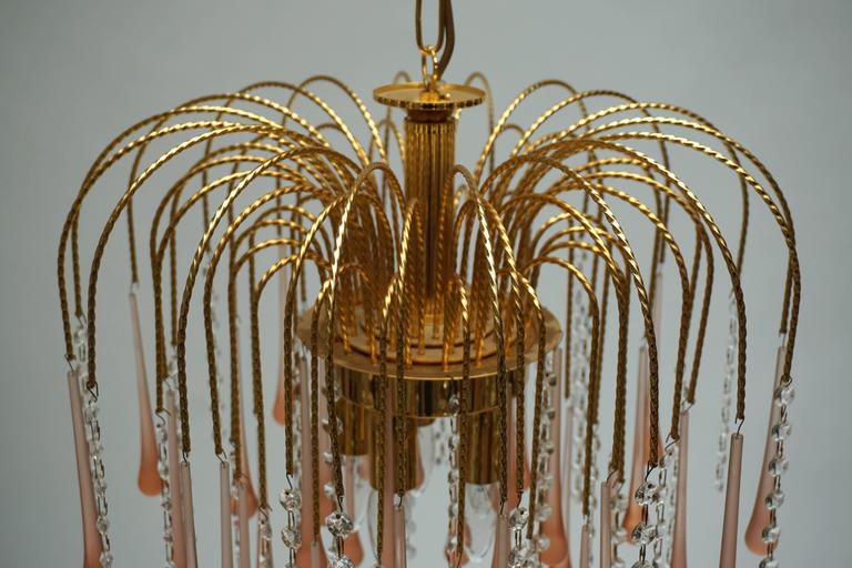 One of Two Italian Brass and Murano Glass Teardrop Chandelier For Sale 4