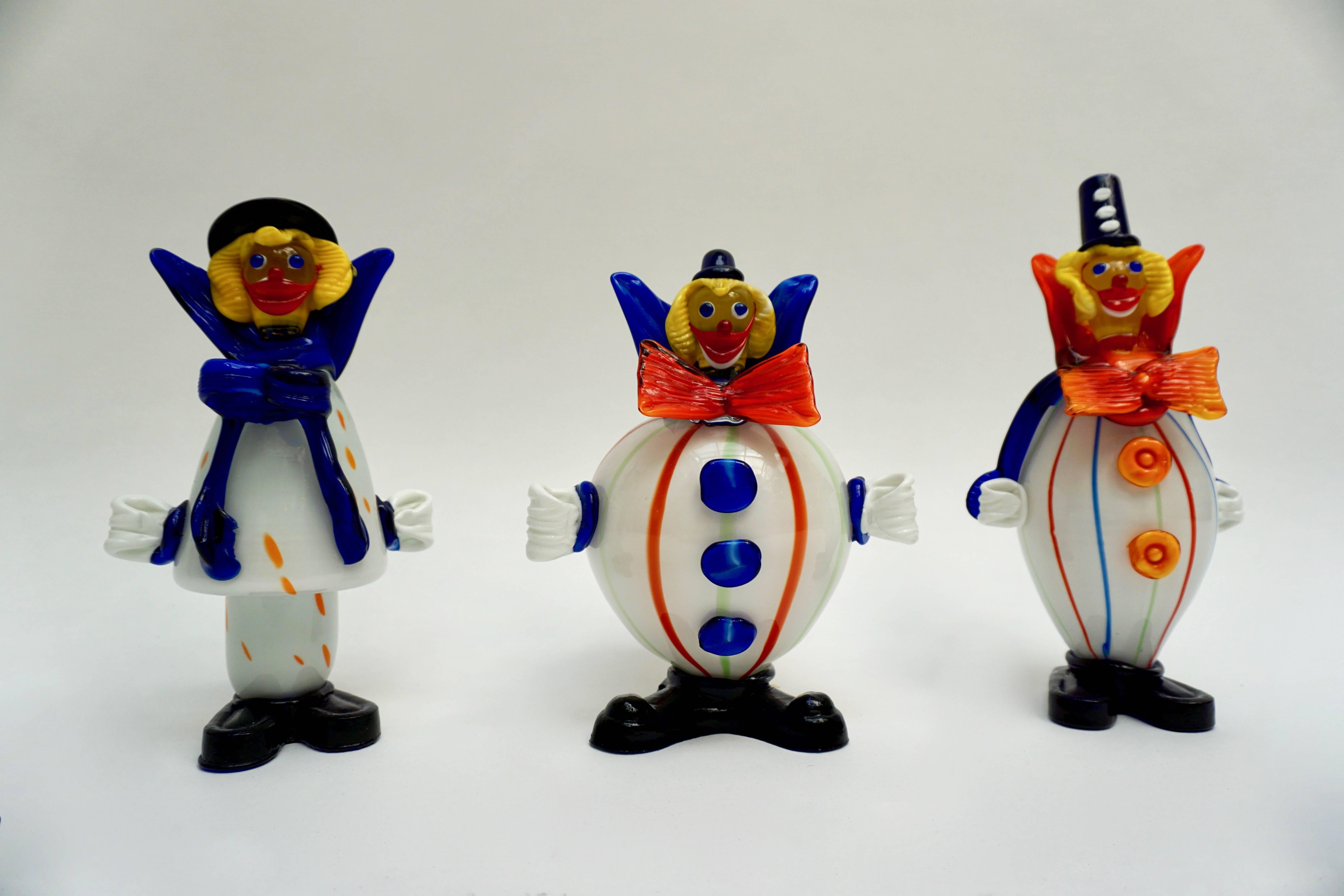 Italian Set of Three Murano Glass Clowns For Sale