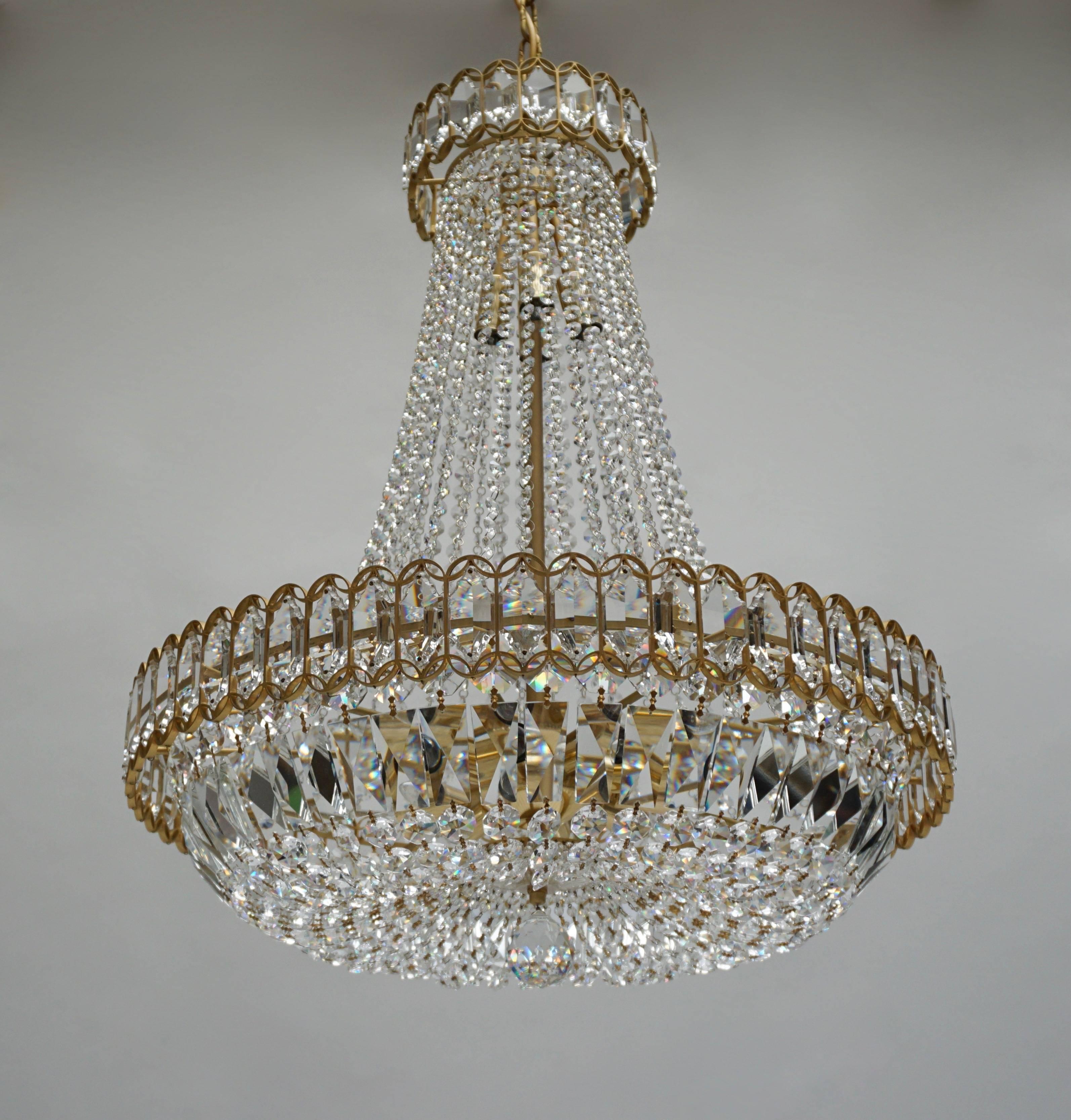 French Crystal and Brass Chandelier