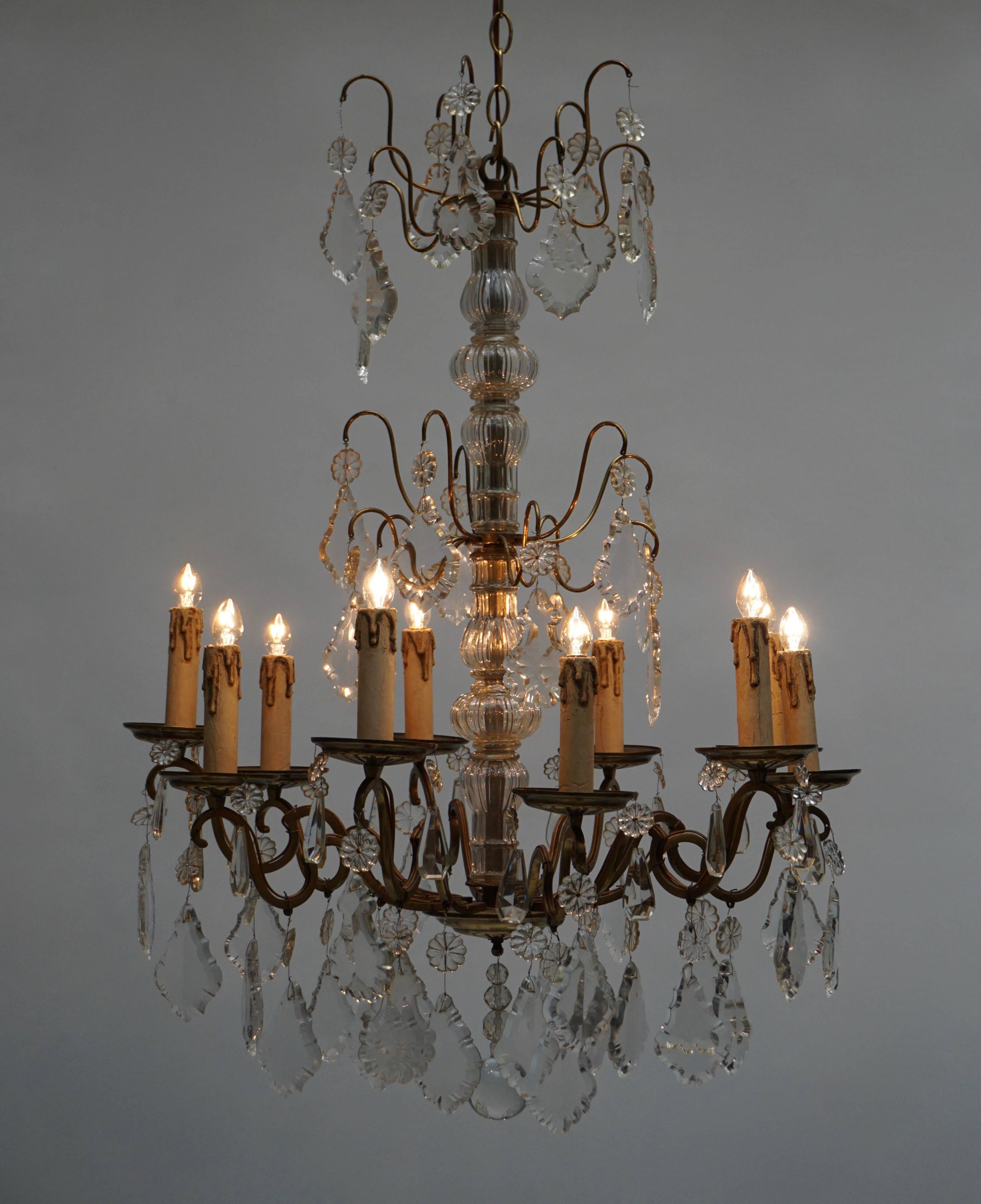 20th Century Brass and Cristal Glass Chandelier For Sale