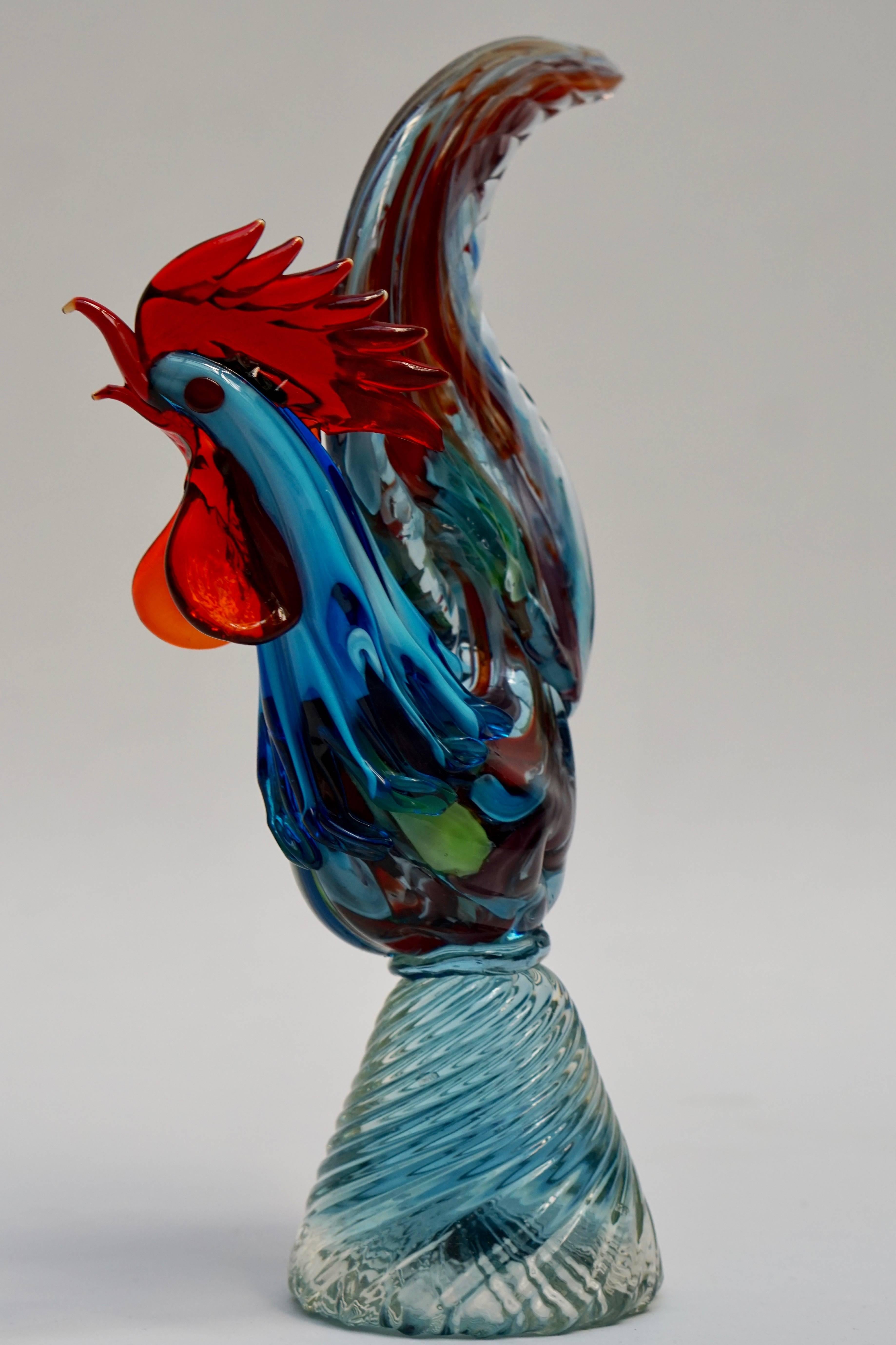 Mid-Century Modern Sculpture de coq en verre soufflé à la main de Murano (Italie)