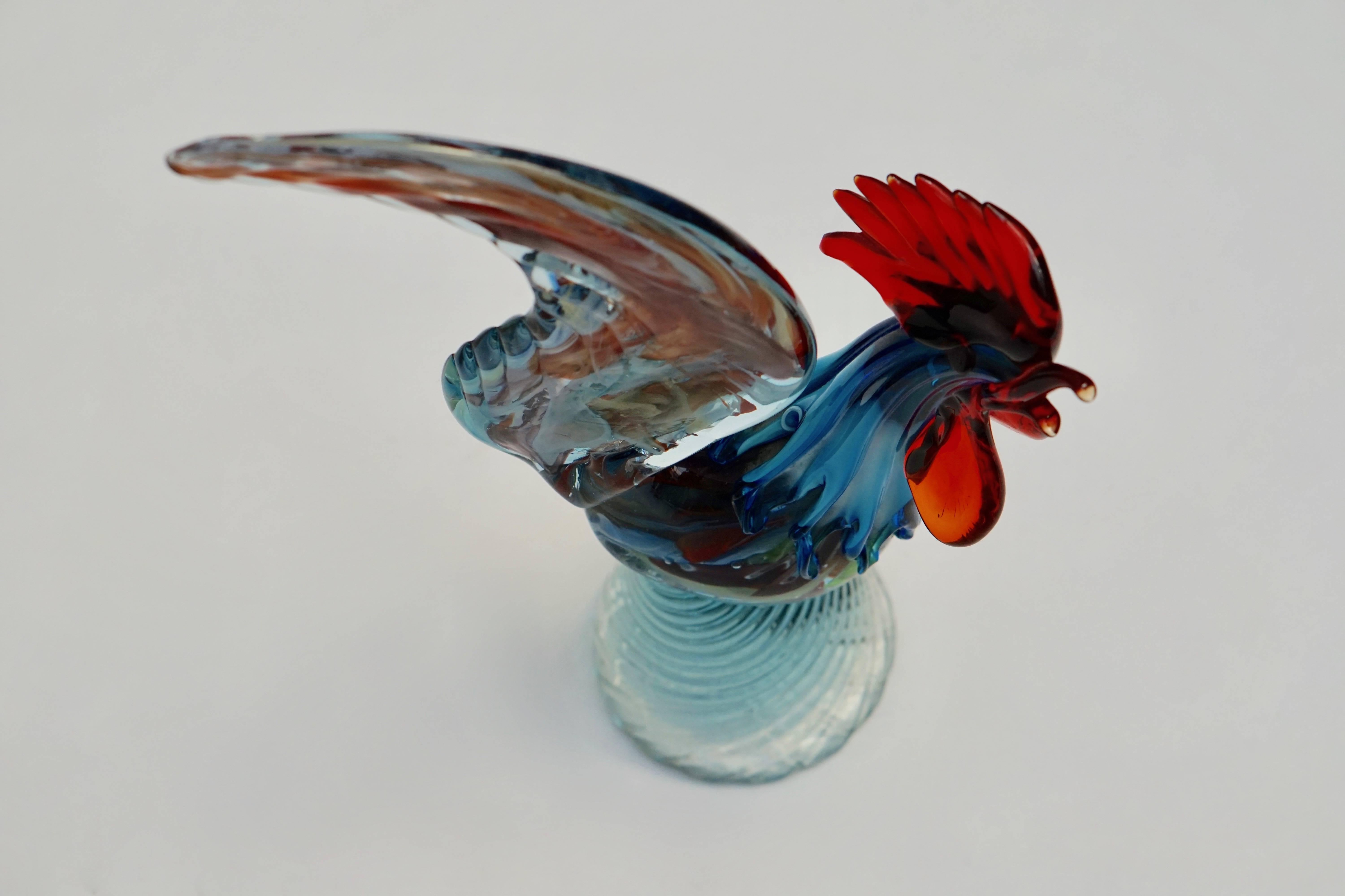 Verre Sculpture de coq en verre soufflé à la main de Murano (Italie)