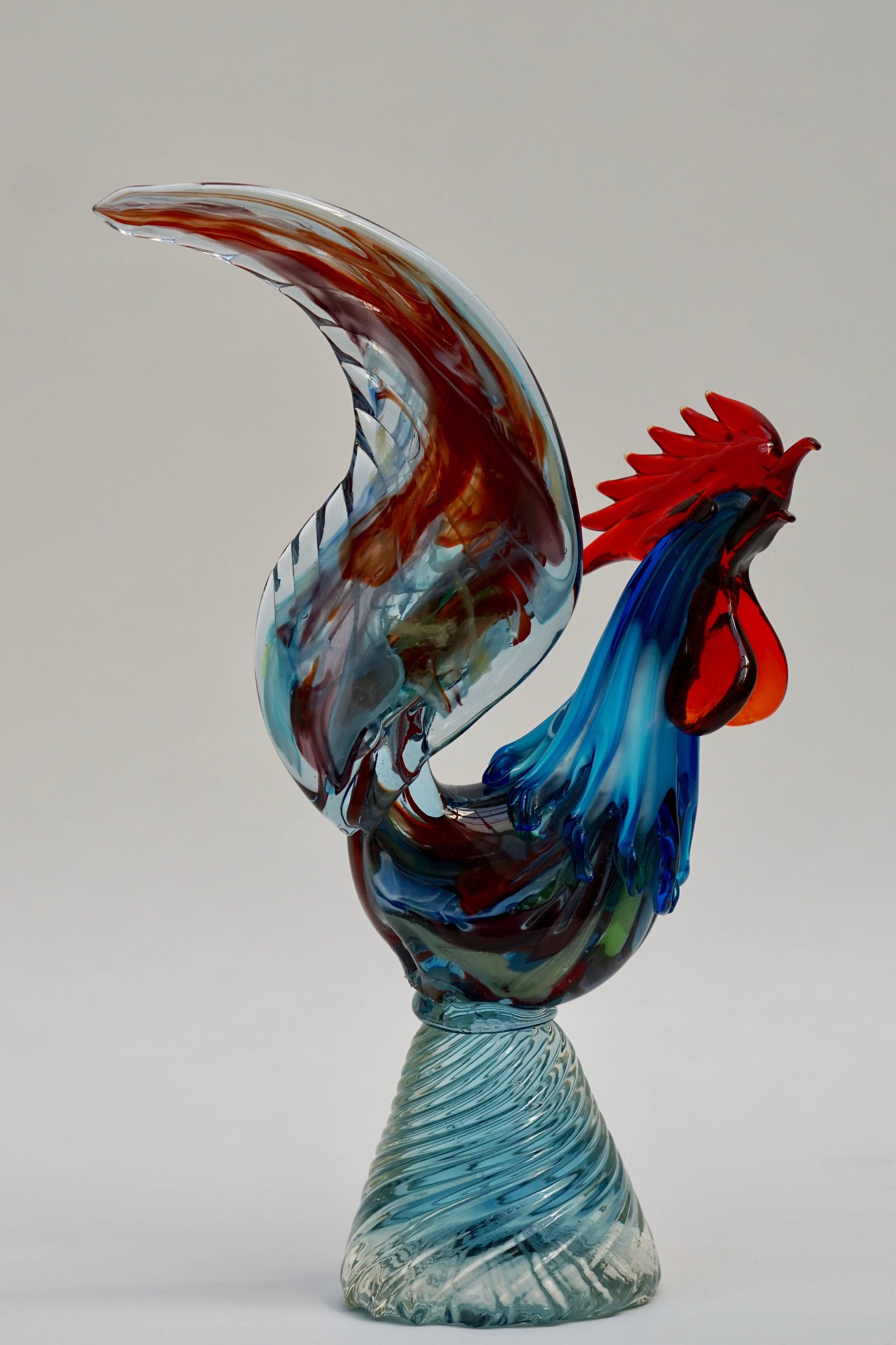 Sculpture de coq en verre soufflé à la main de Murano (Italie) 1