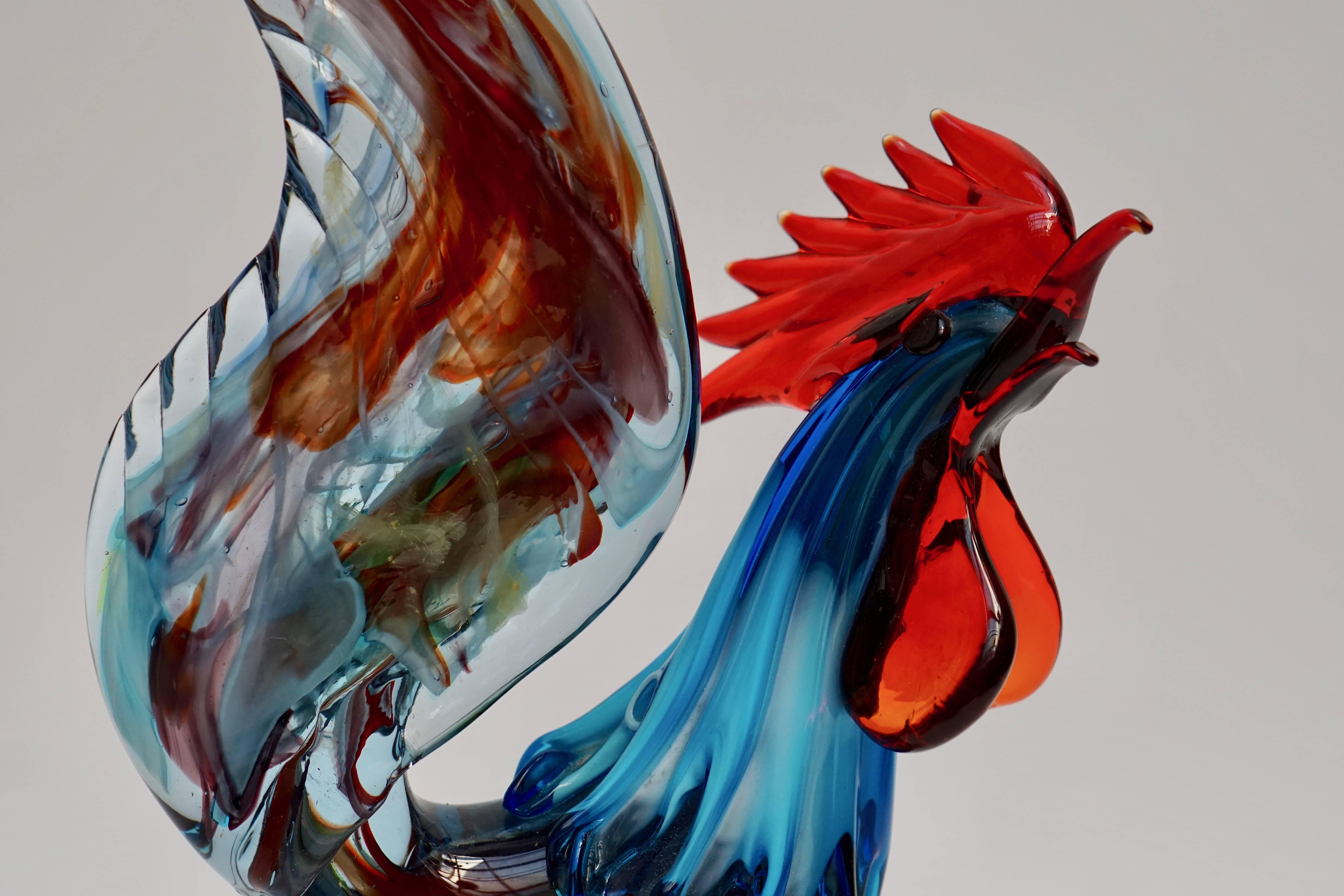 Sculpture de coq en verre soufflé à la main de Murano (Italie) 2