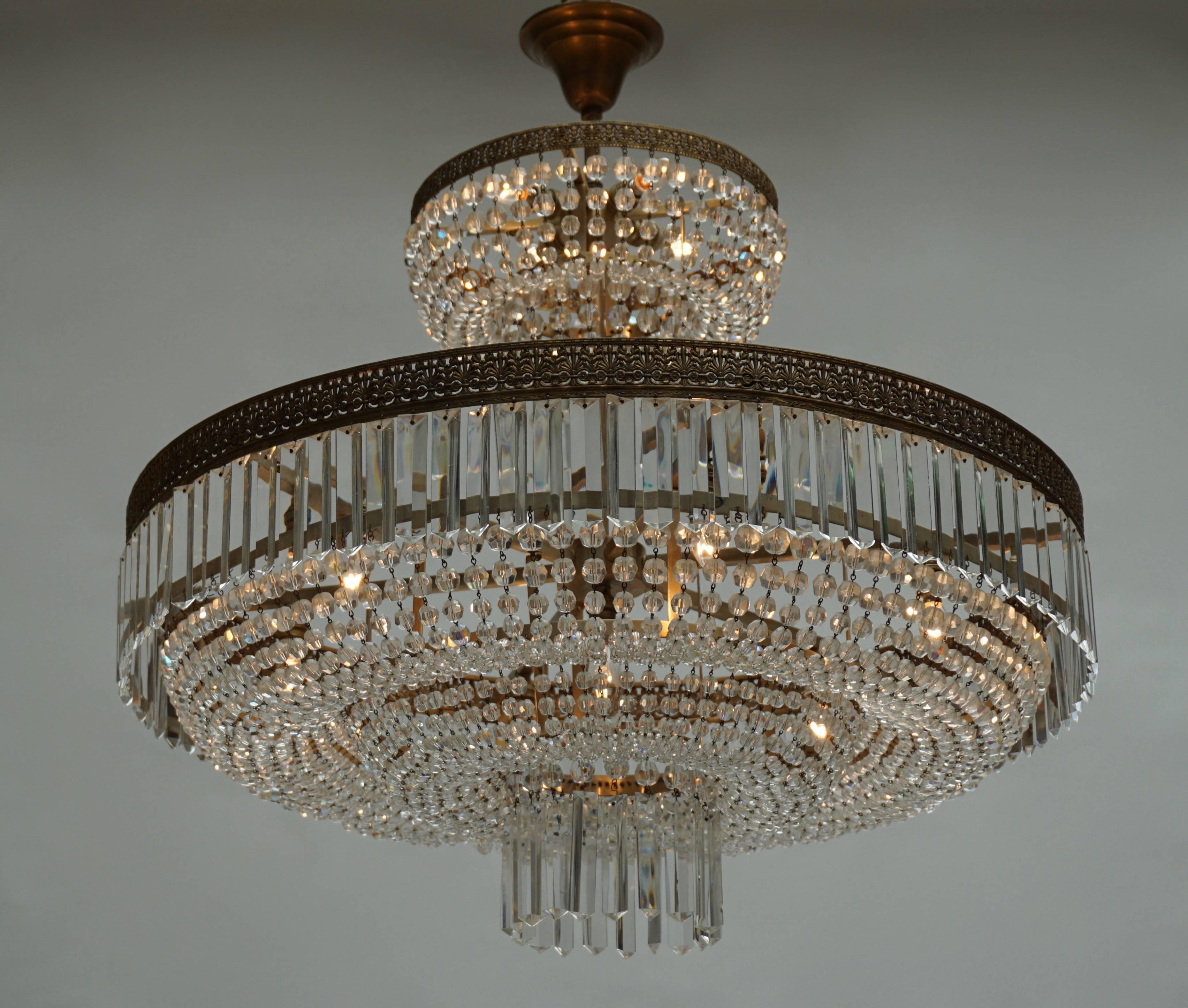 Italian Crystal and Brass Chandelier