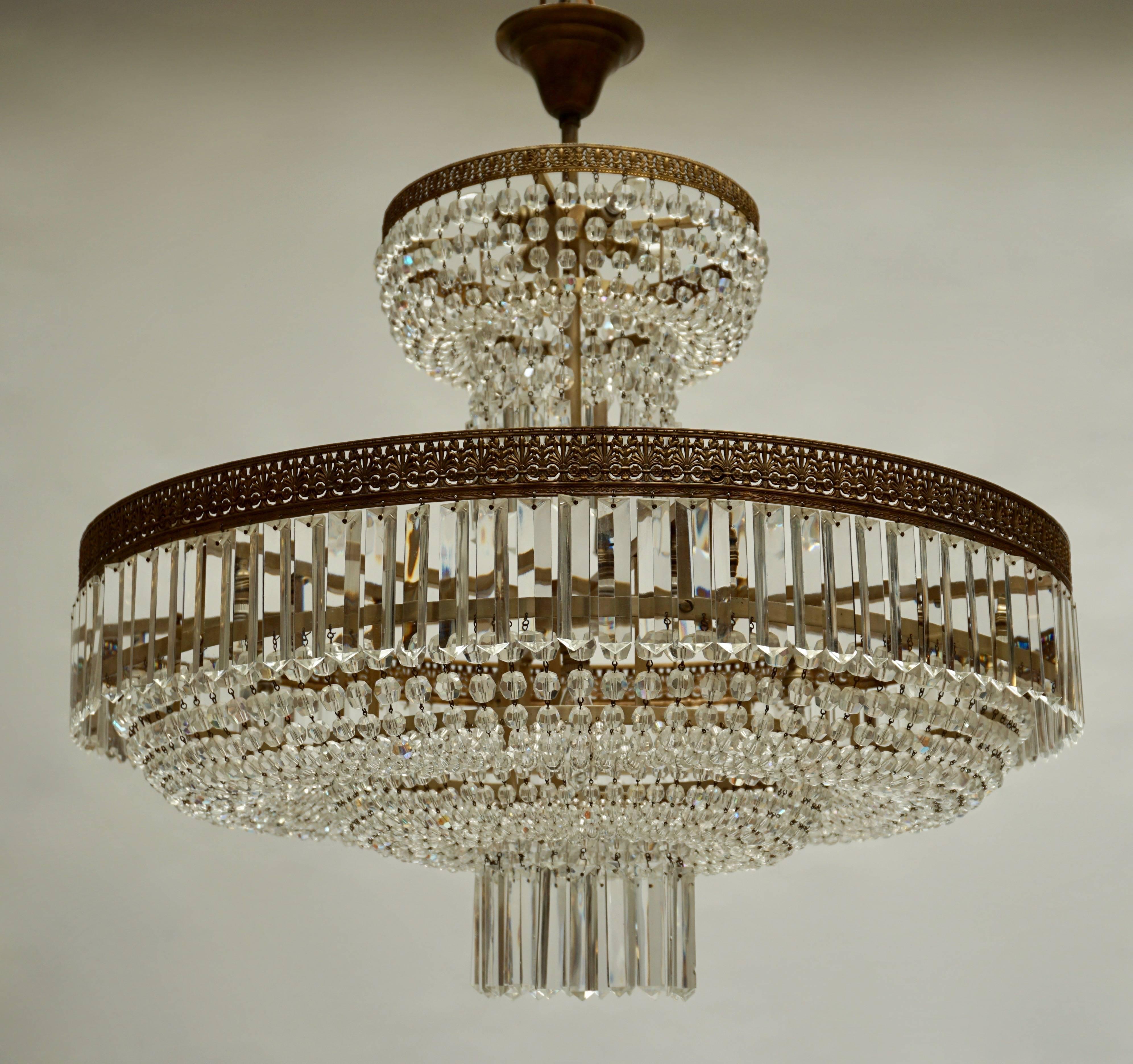 Hollywood Regency Crystal and Brass Chandelier