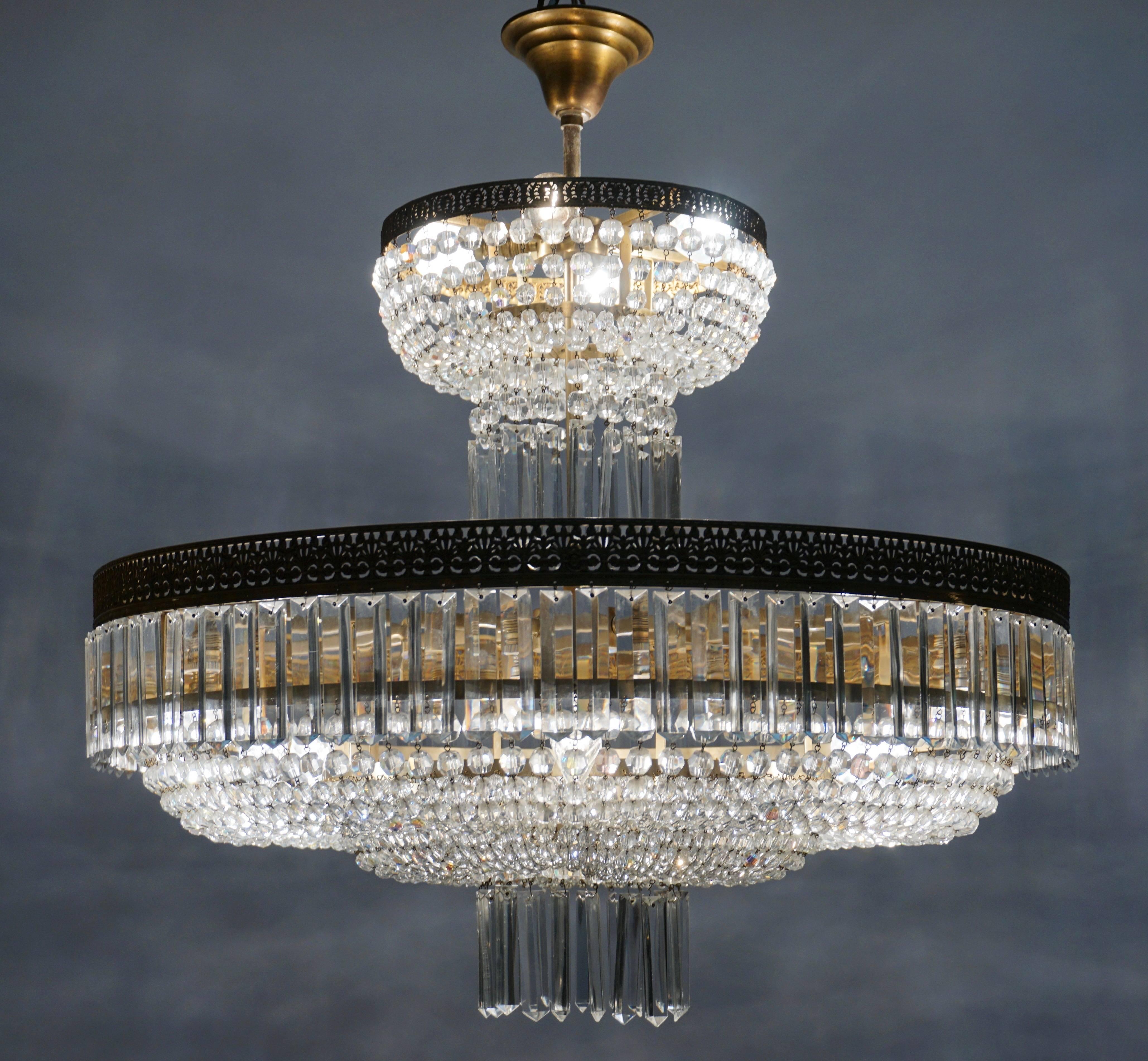 20th Century Crystal and Brass Chandelier
