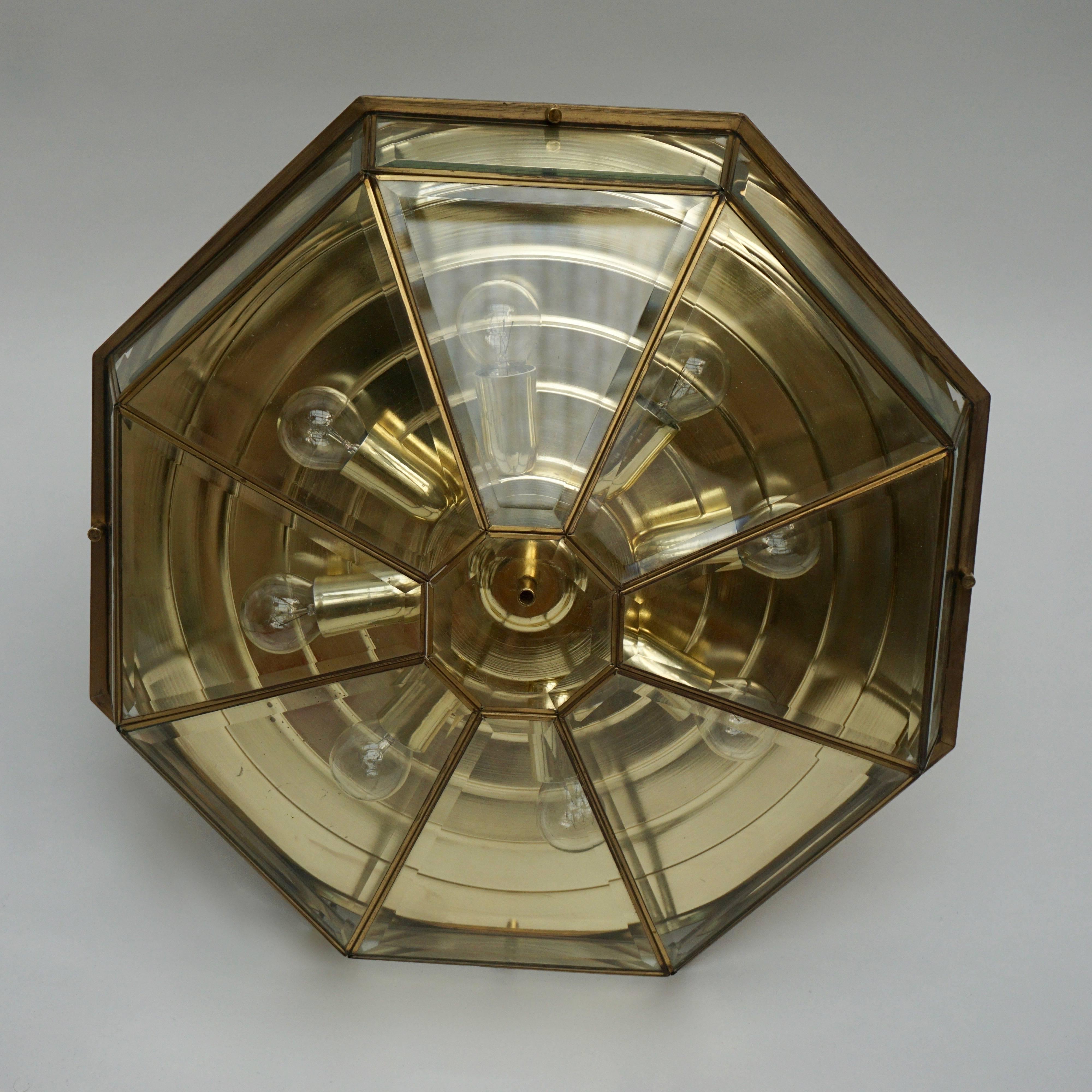 Brass and Glass Flush Mount In Good Condition In Antwerp, BE