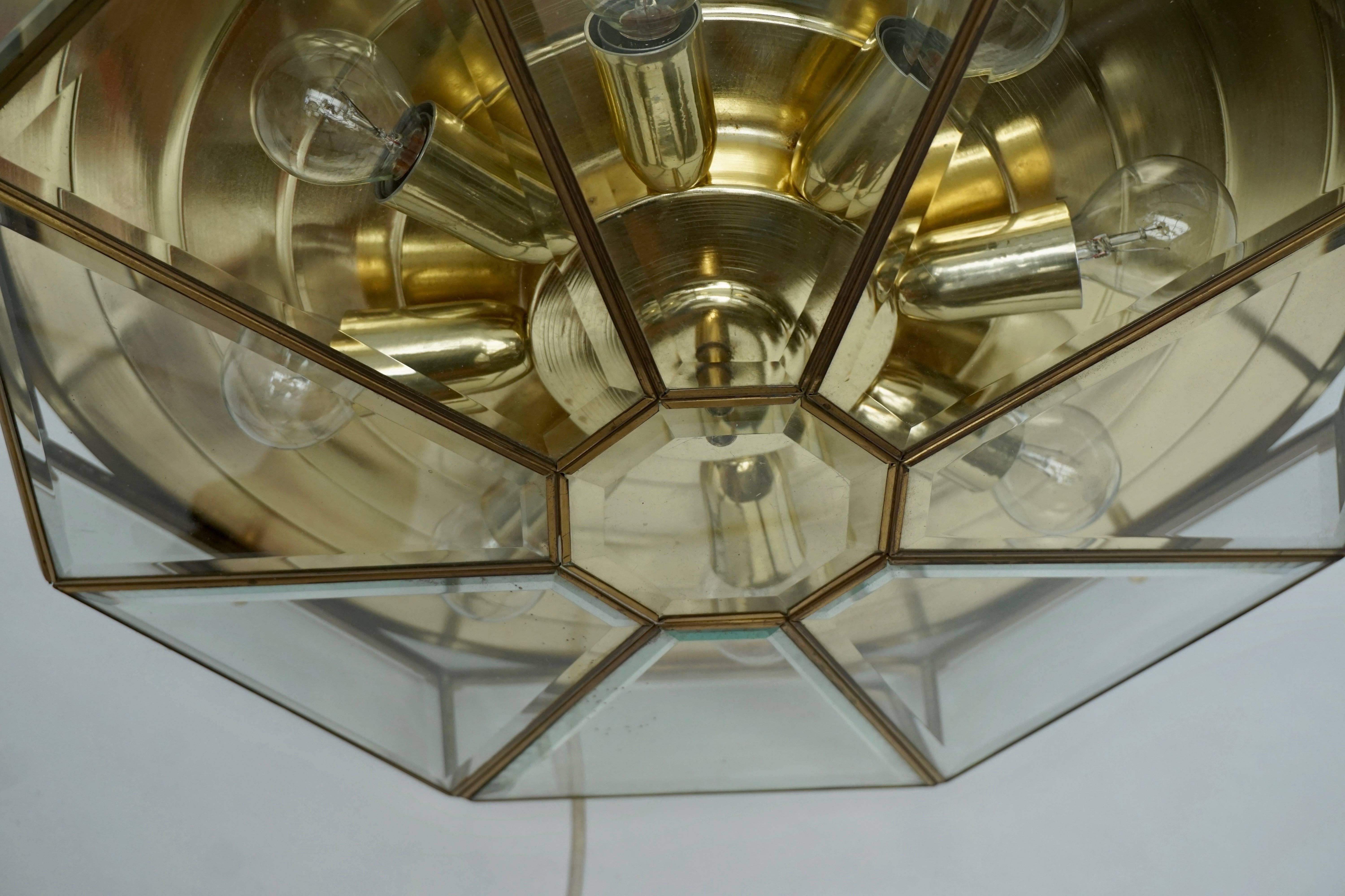20th Century Brass and Glass Flush Mount
