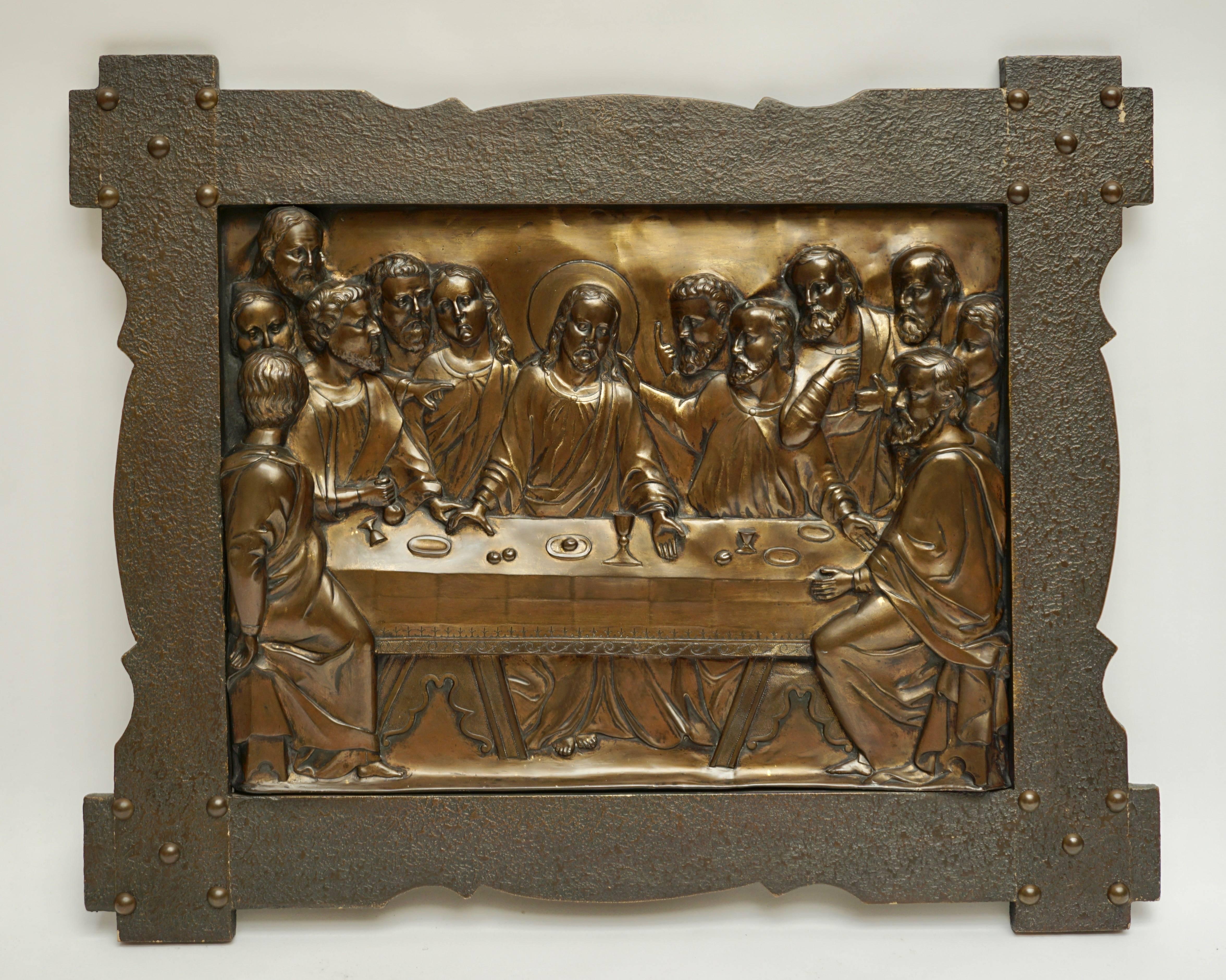 The Last Supper; copper relief masterpiece.
Measures: Width 93 cm.
Height 77 cm.
Depth 7 cm.

 