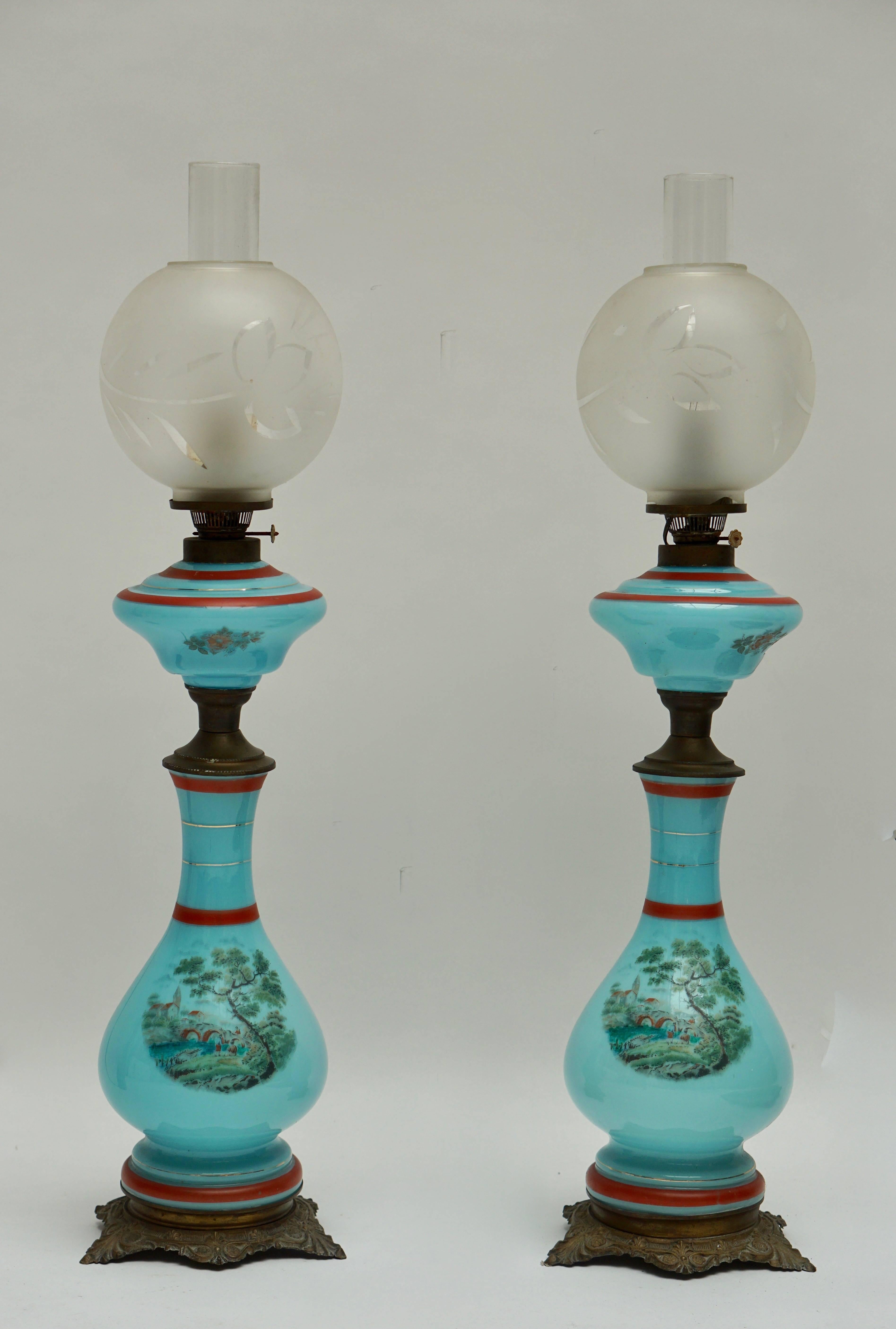 Paar French Opaline-Lampen aus dem 19. Jahrhundert (Französisch) im Angebot