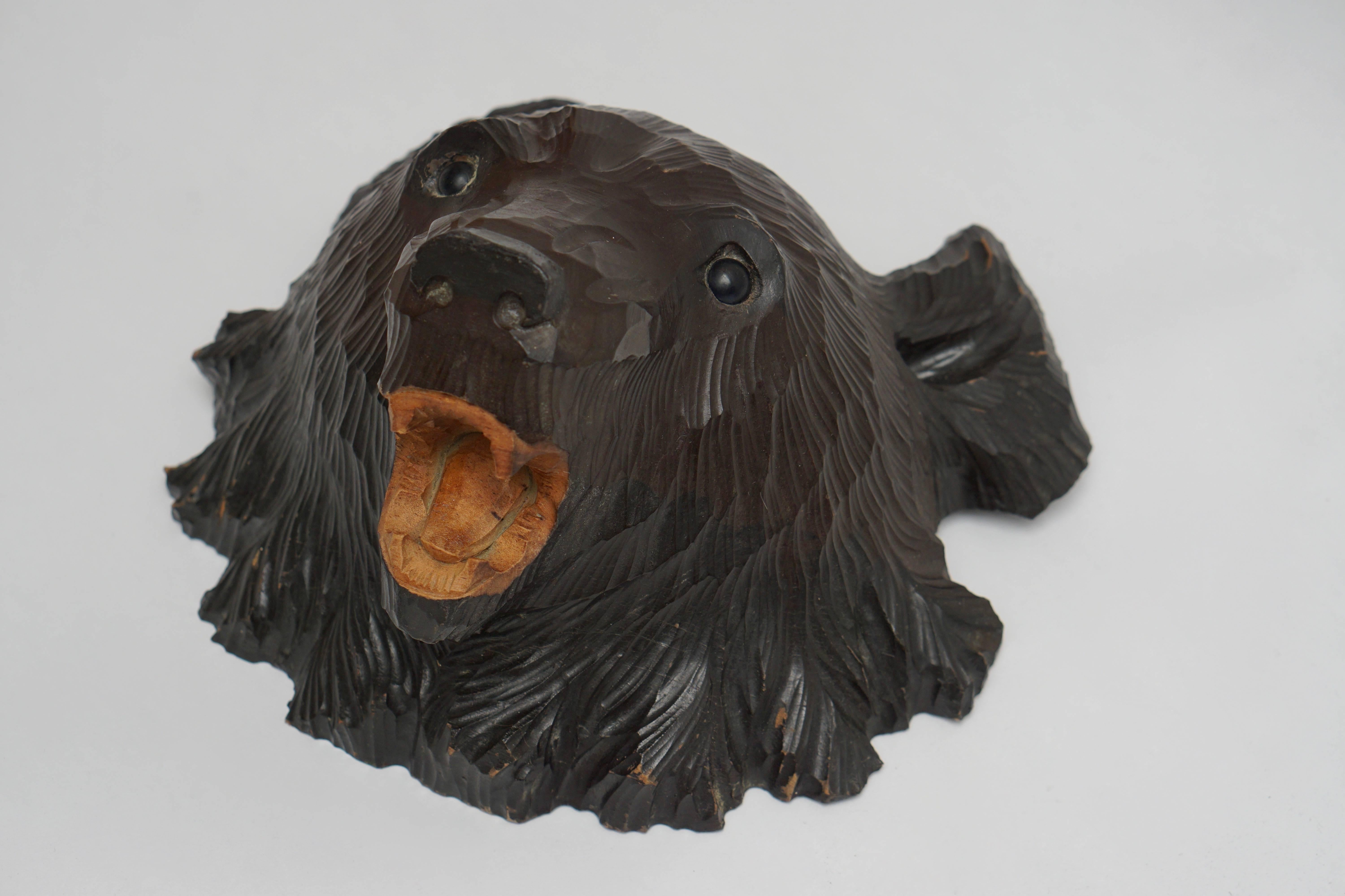 Mid-Century Modern Hand-Carved Wooden Black Forest Bear