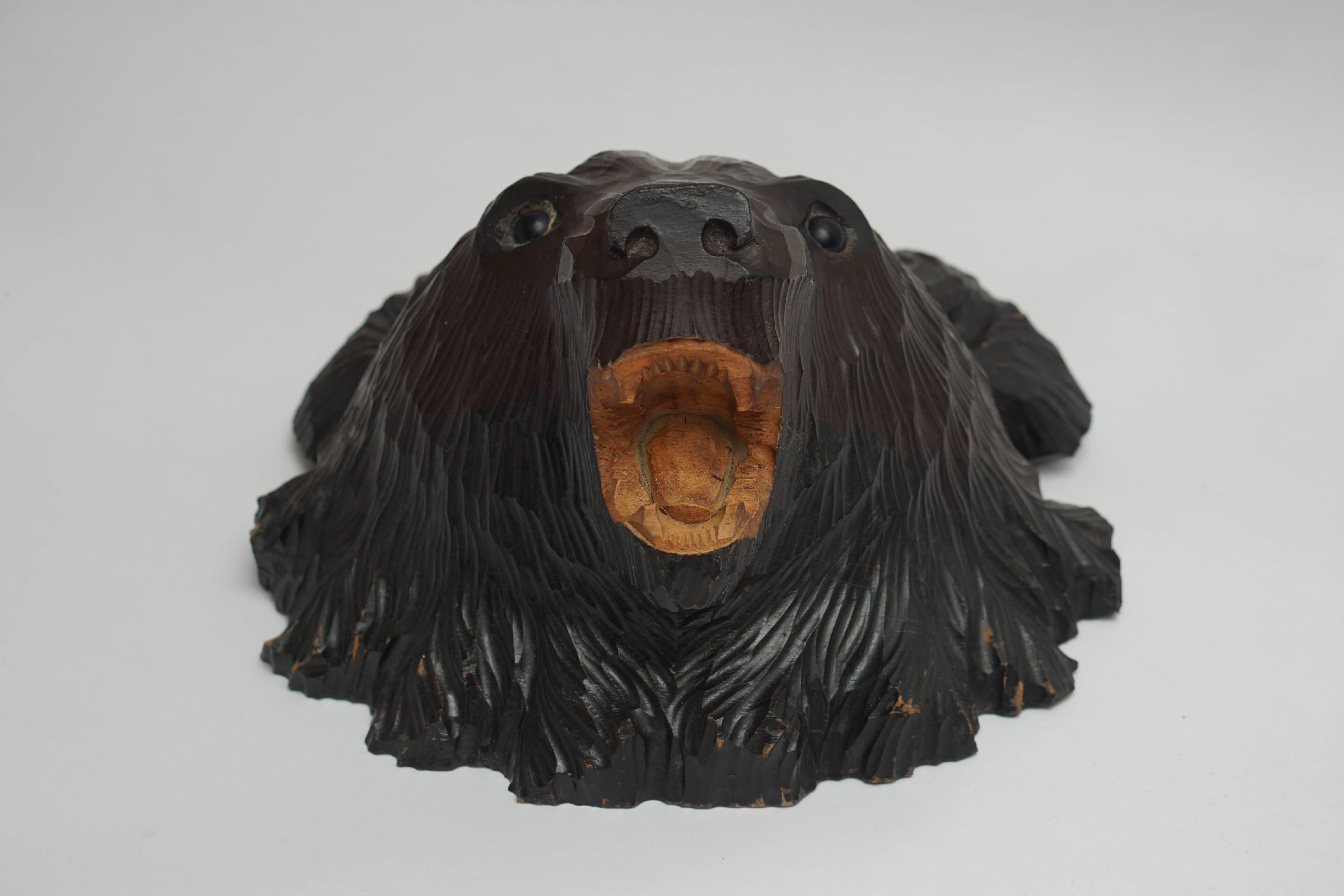 20th Century Hand-Carved Wooden Black Forest Bear
