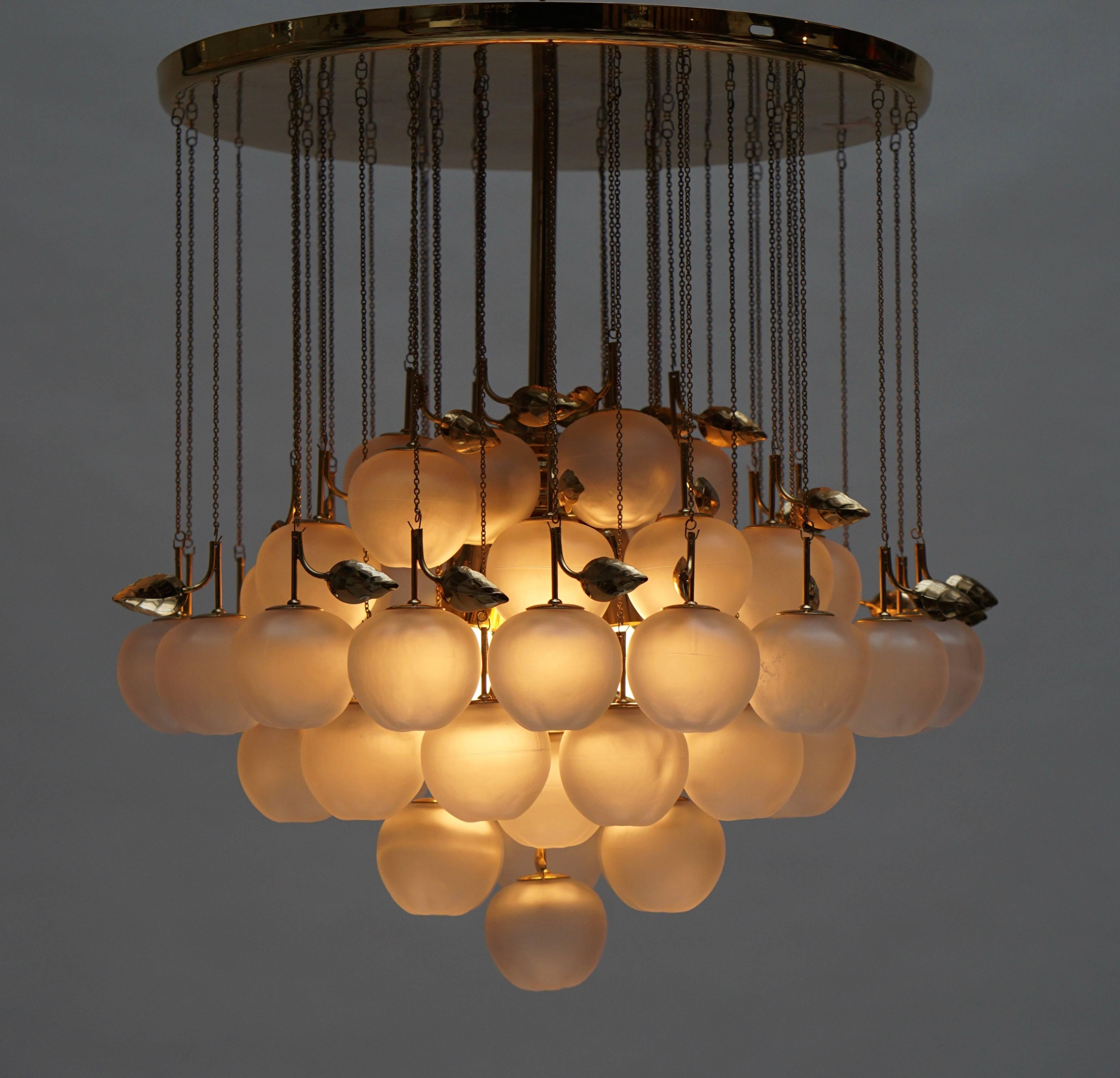 20th Century Glass and Brass Chandelier