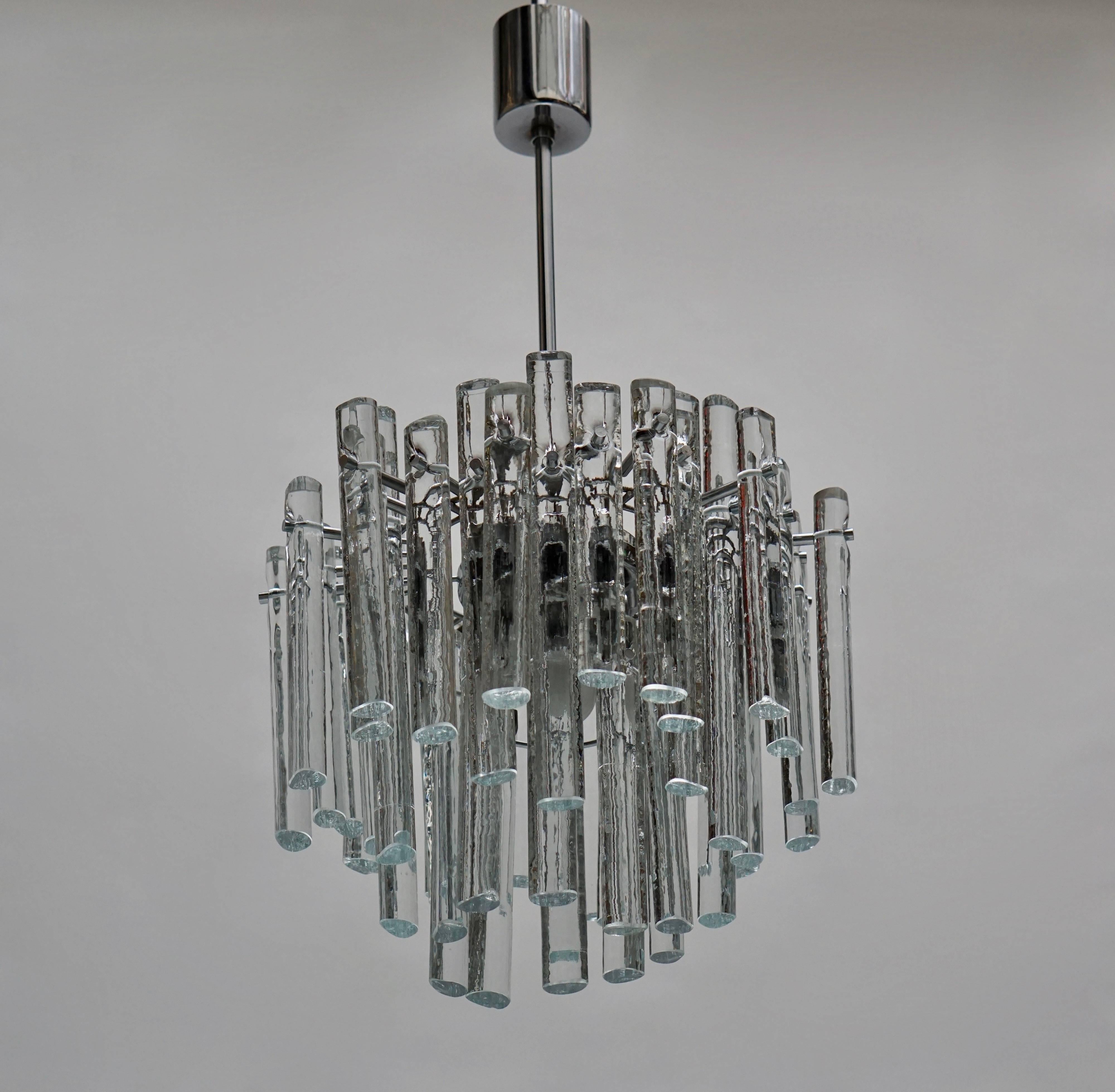 Mid-Century Modern Gilt Metal Crystal Glass Chandelier by Kinkeldey For Sale