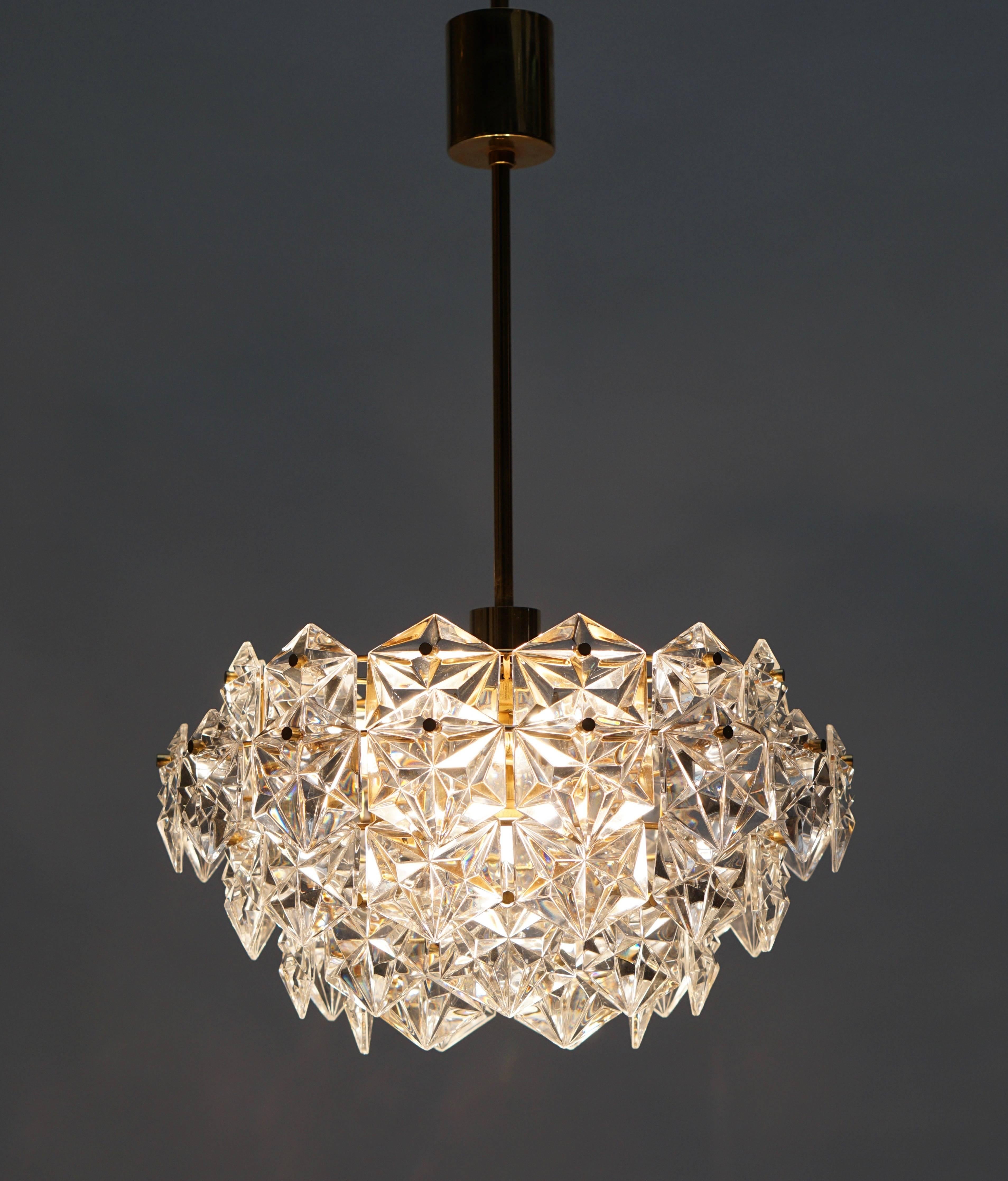 Mid-Century Modern Chandelier, Gold-Plated with Molded-Crystals, Kinkeldey For Sale 1