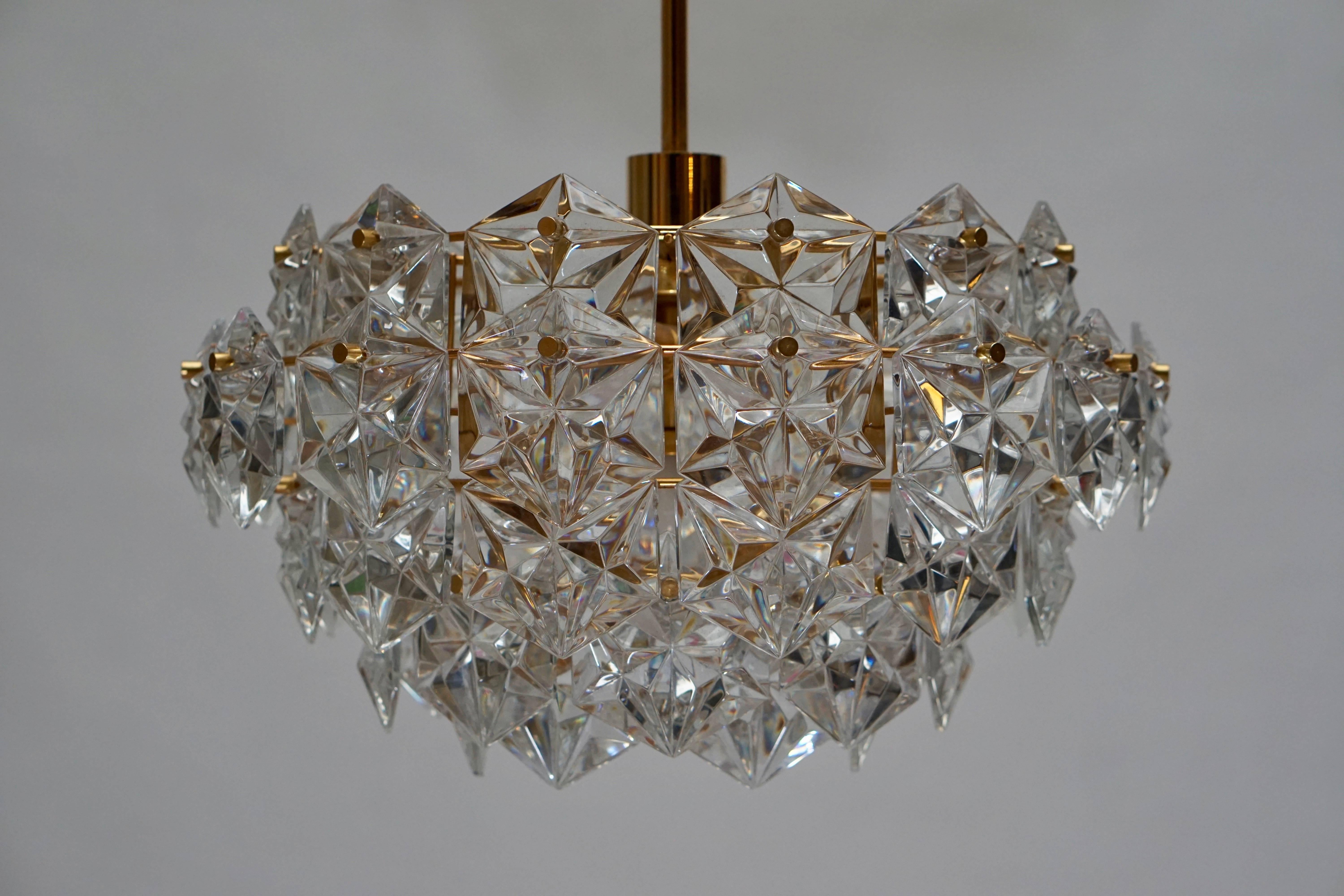 20th Century Mid-Century Modern Chandelier, Gold-Plated with Molded-Crystals, Kinkeldey For Sale