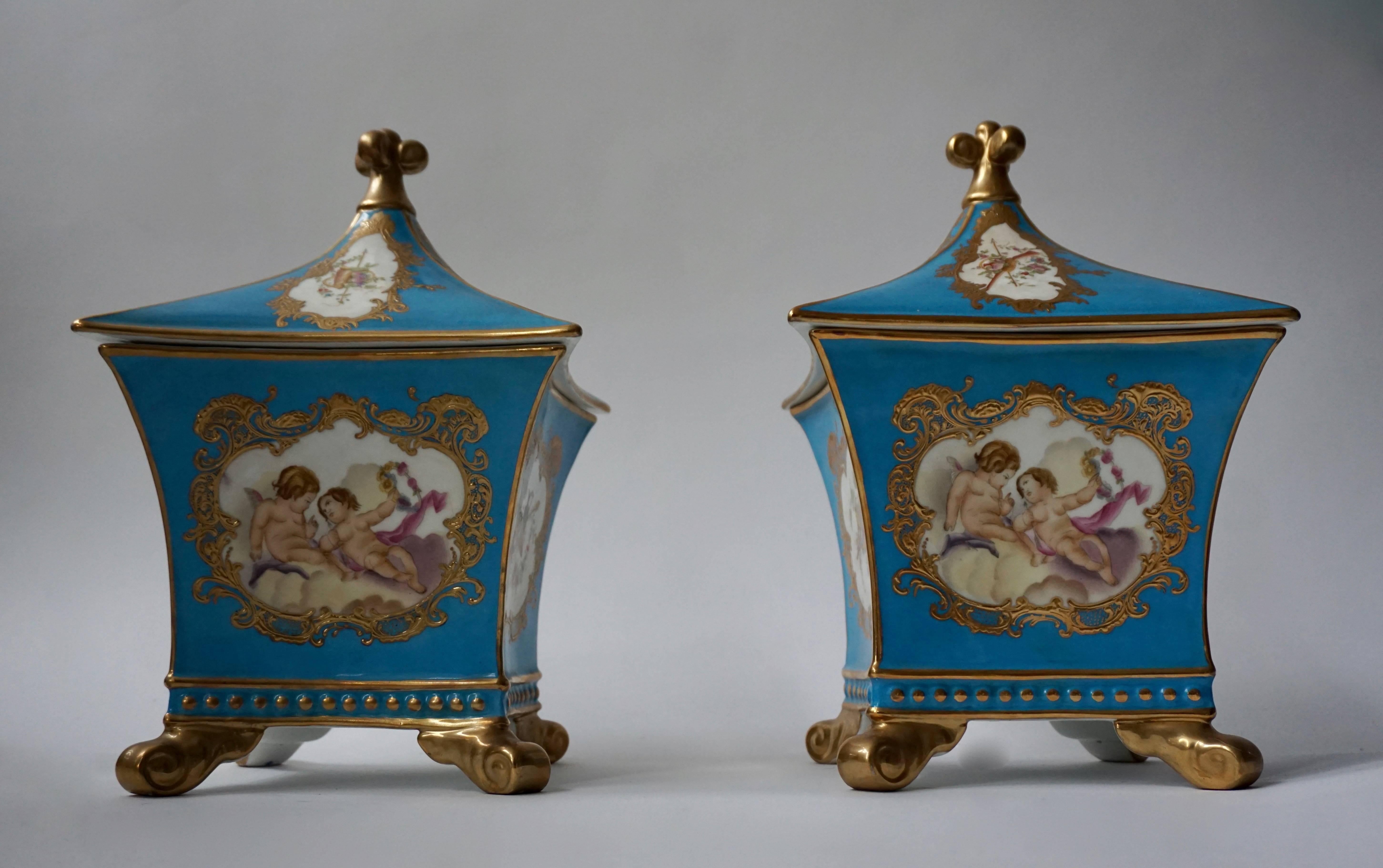 Mid-Century Modern Pair of Porcelain Urns