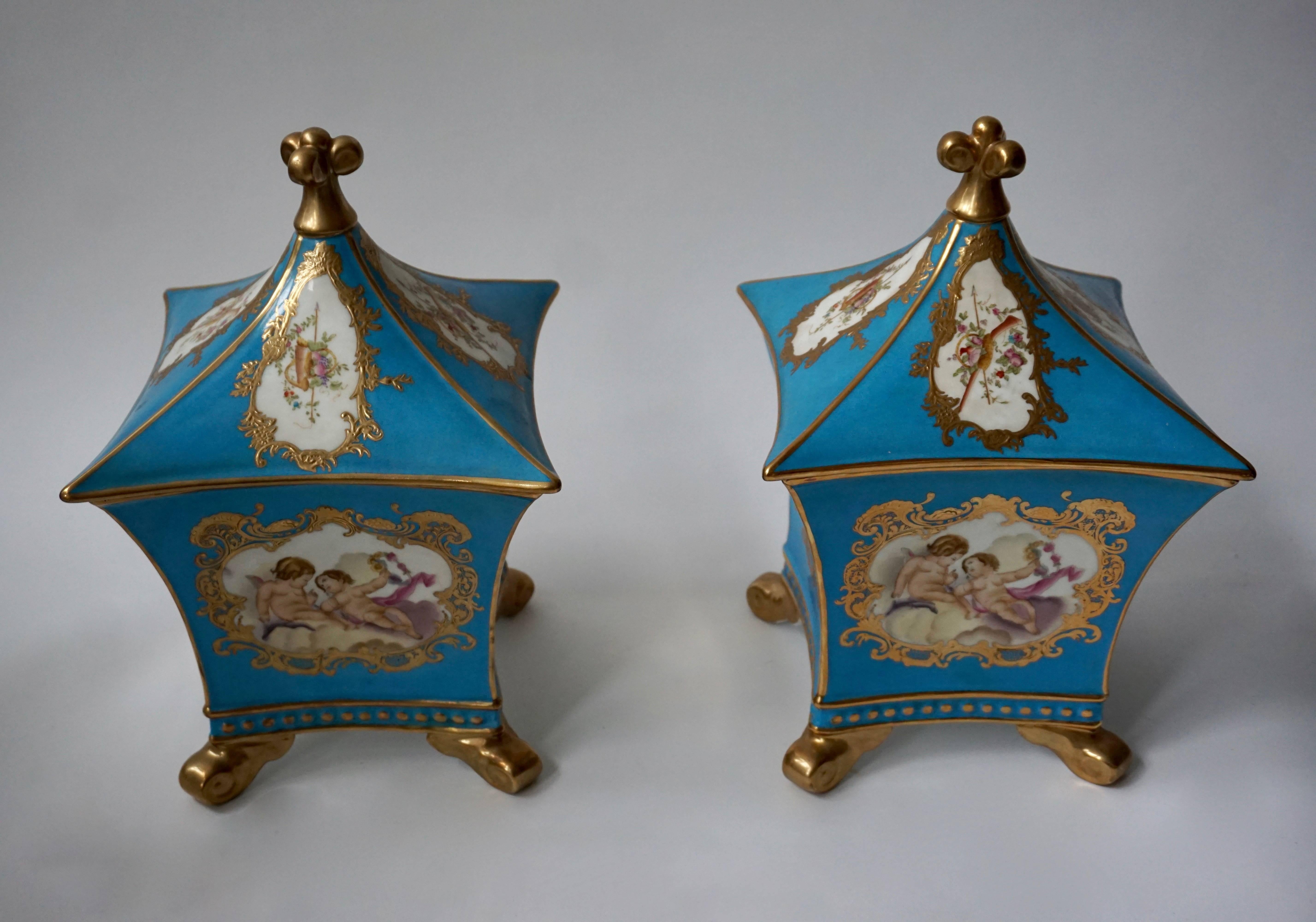 French Pair of Porcelain Urns