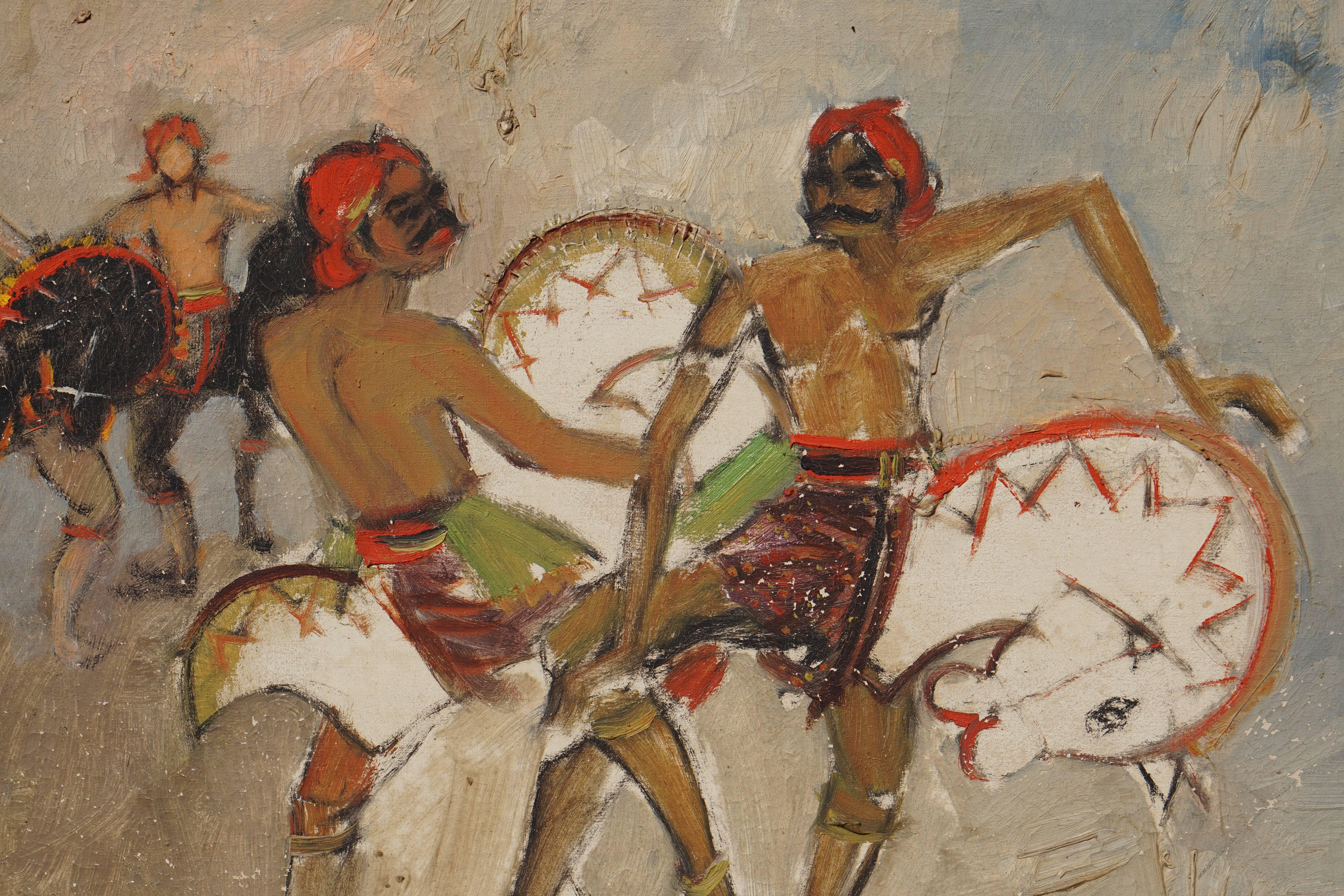 Tanzende Tänzer, Gemälde von Bagong Kussudiardja Indonesien 1950er Jahre (Handbemalt) im Angebot