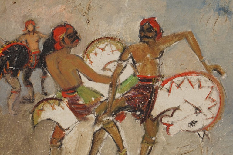 Hand-Painted Dancers Painting by Bagong Kussudiardja Indonesia 1950s For Sale