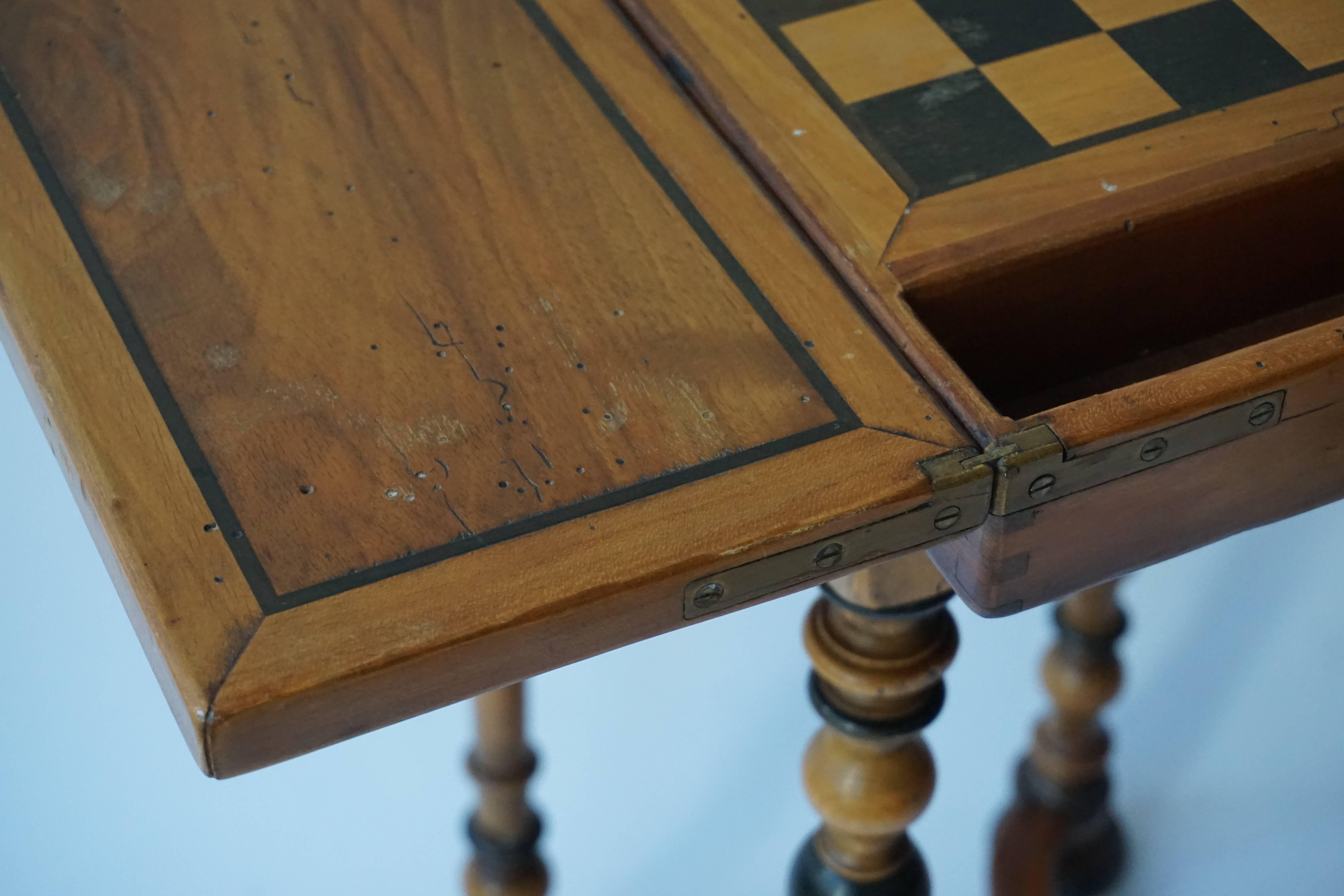 Wood Antique Chess Board Games Table, circa 1880